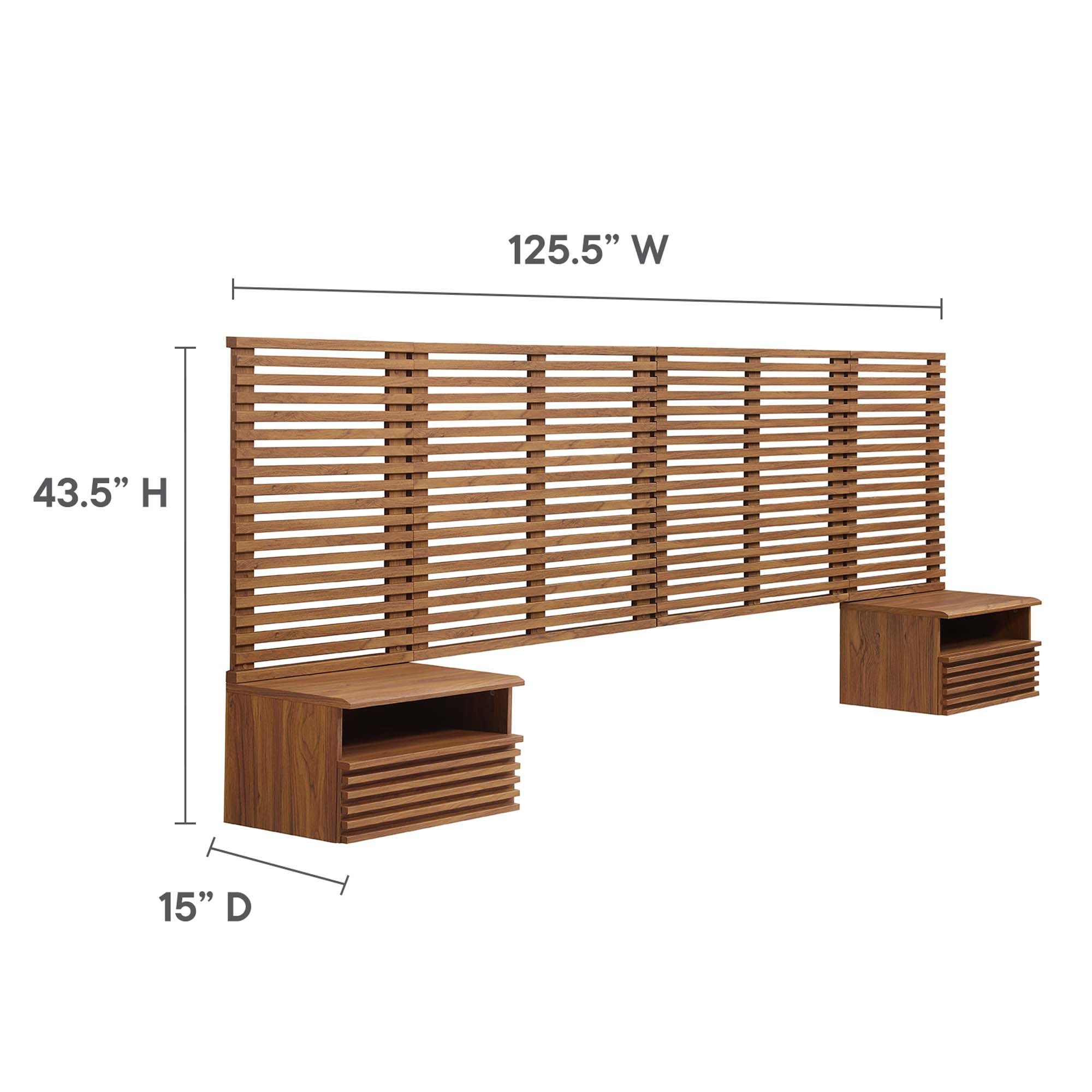 Modway Render Wall Mount King Headboard and Modern Nightstands