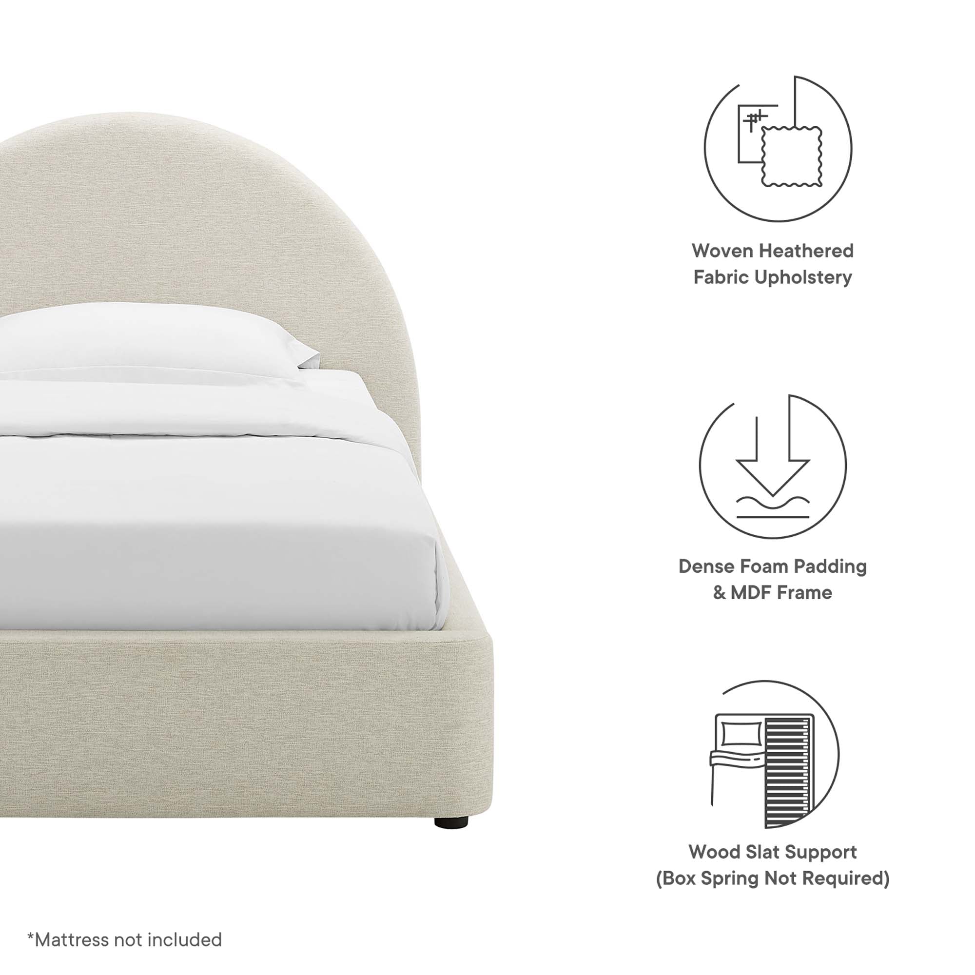 Modway Resort Upholstered Fabric Arched Round Twin Platform Bed