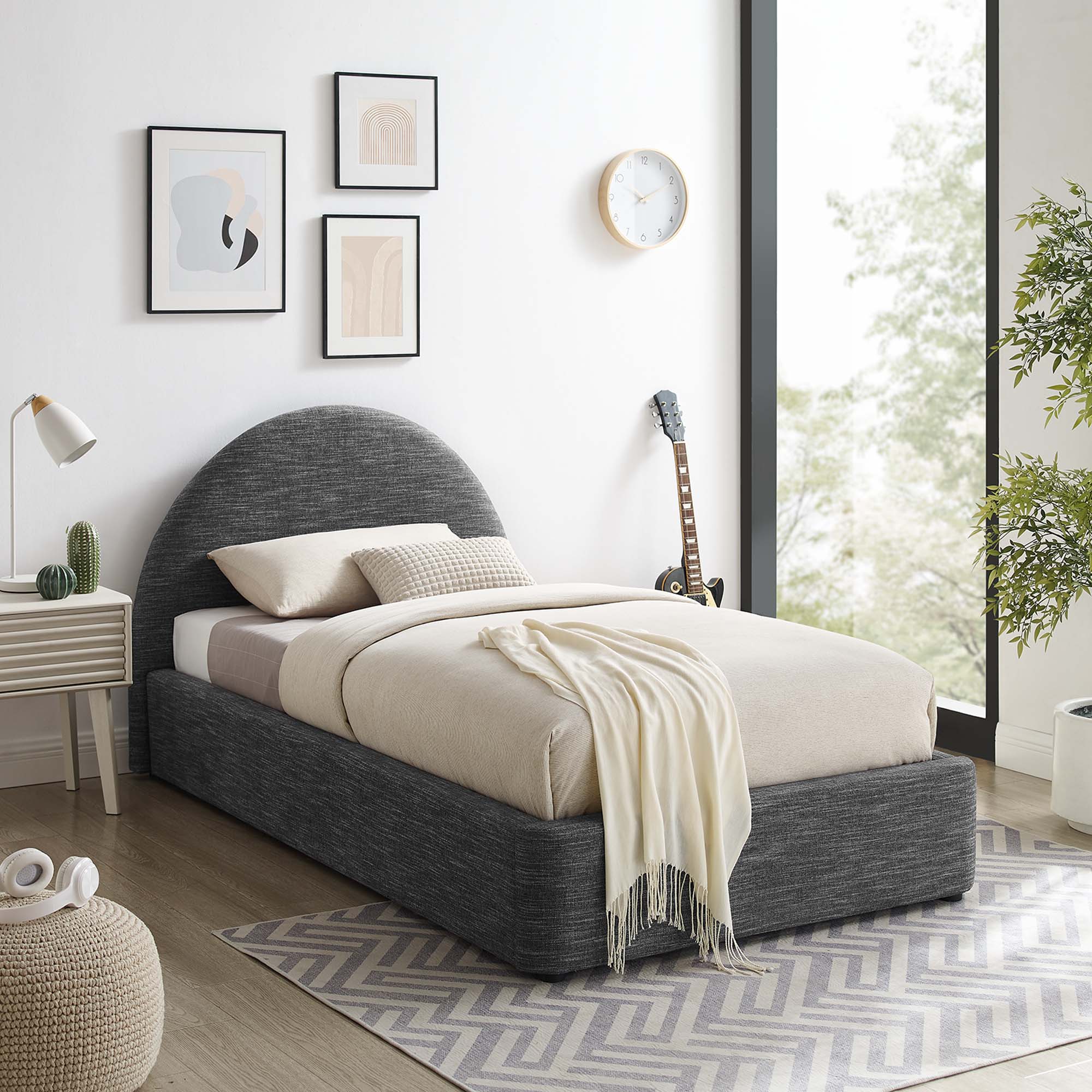 Modway Resort Upholstered Fabric Arched Round Twin Platform Bed