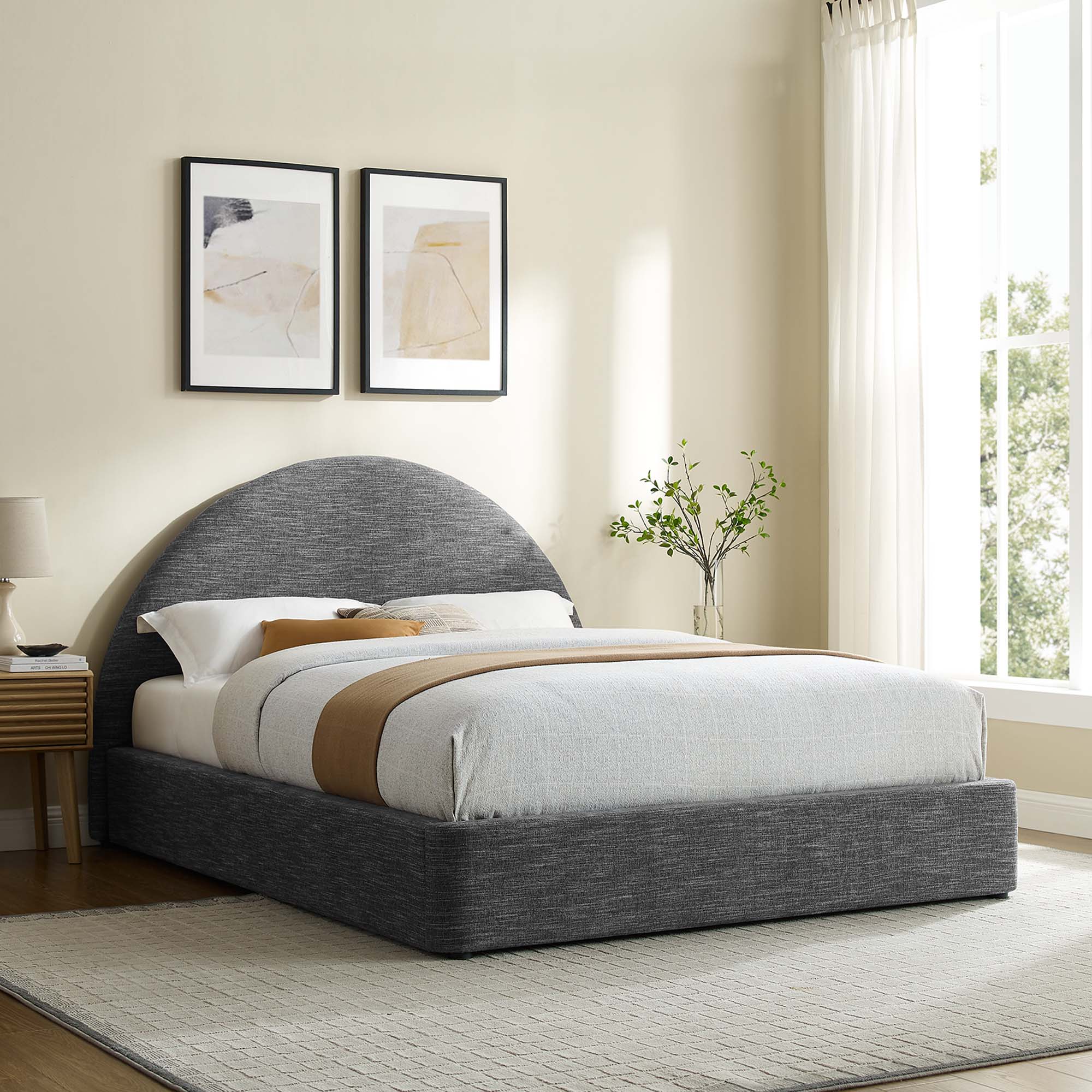 Modway Resort Upholstered Fabric Arched Round Queen Platform Bed