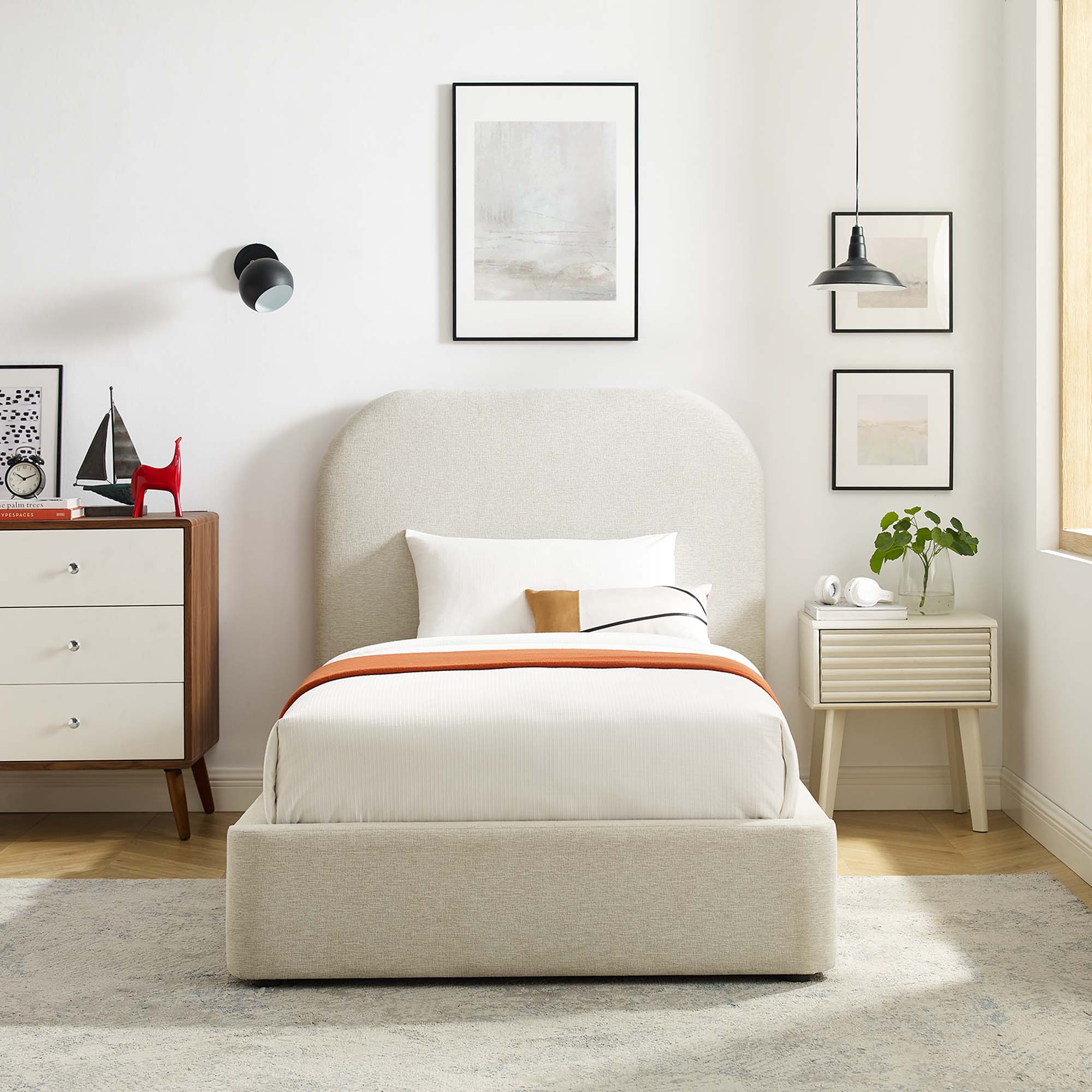Modway Keynote Upholstered Fabric Curved Twin Platform Bed