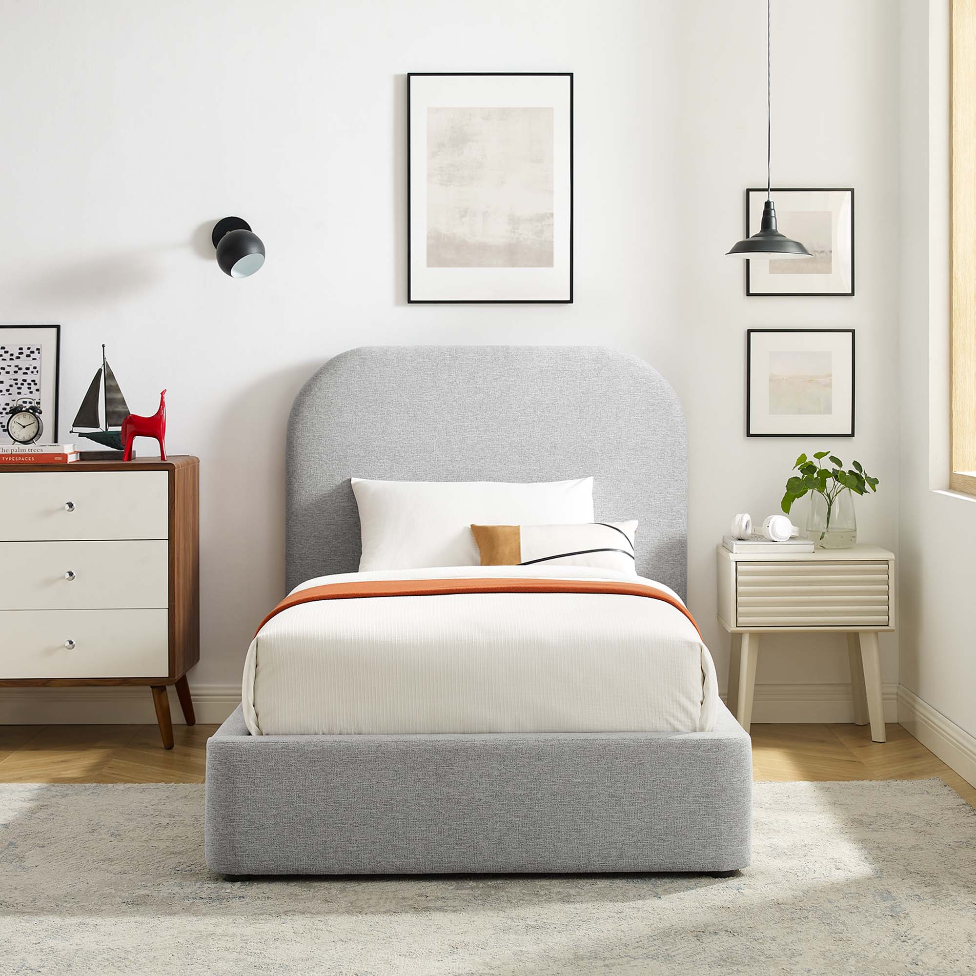 Modway Keynote Upholstered Fabric Curved Twin Platform Bed