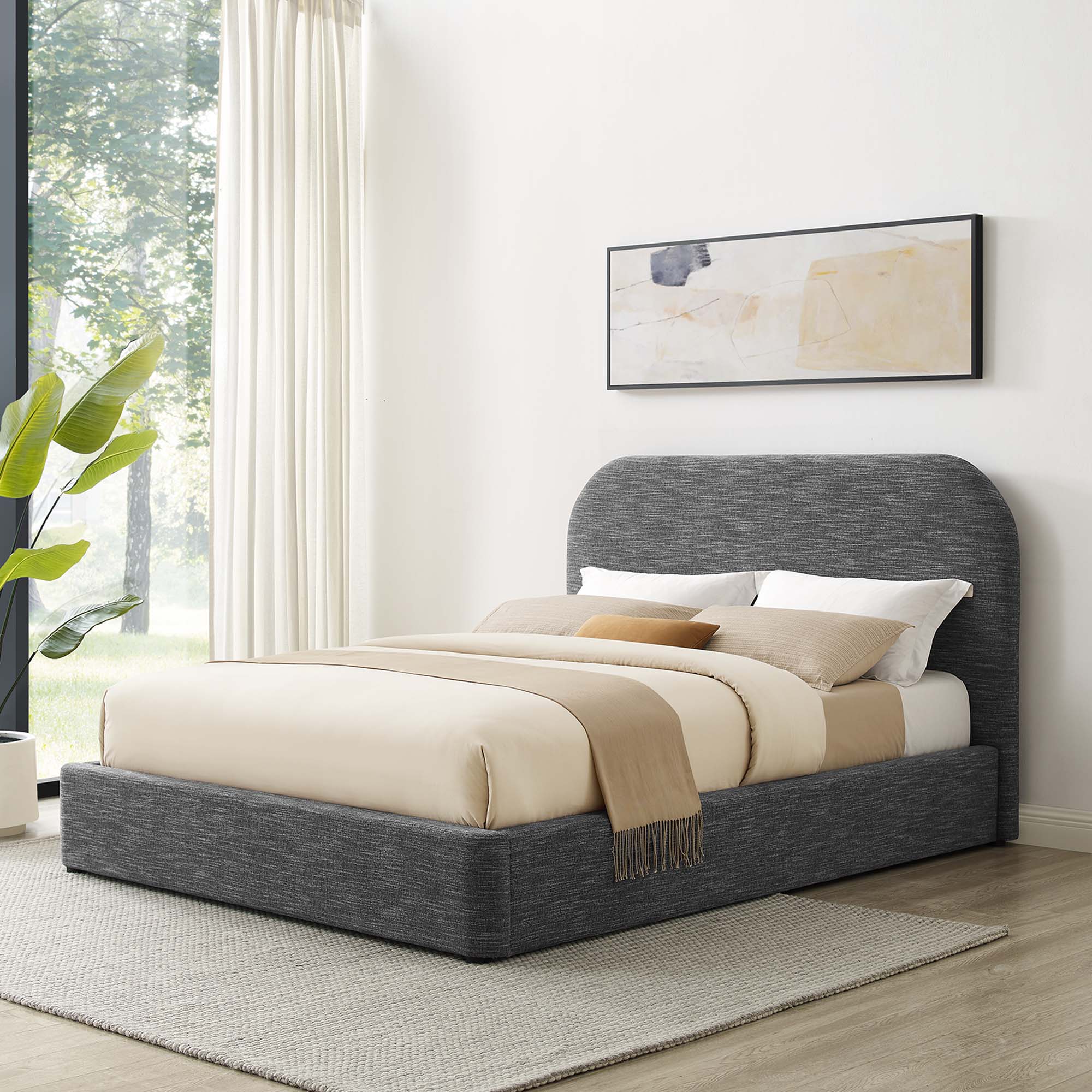 Modway Keynote Upholstered Fabric Curved Queen Platform Bed