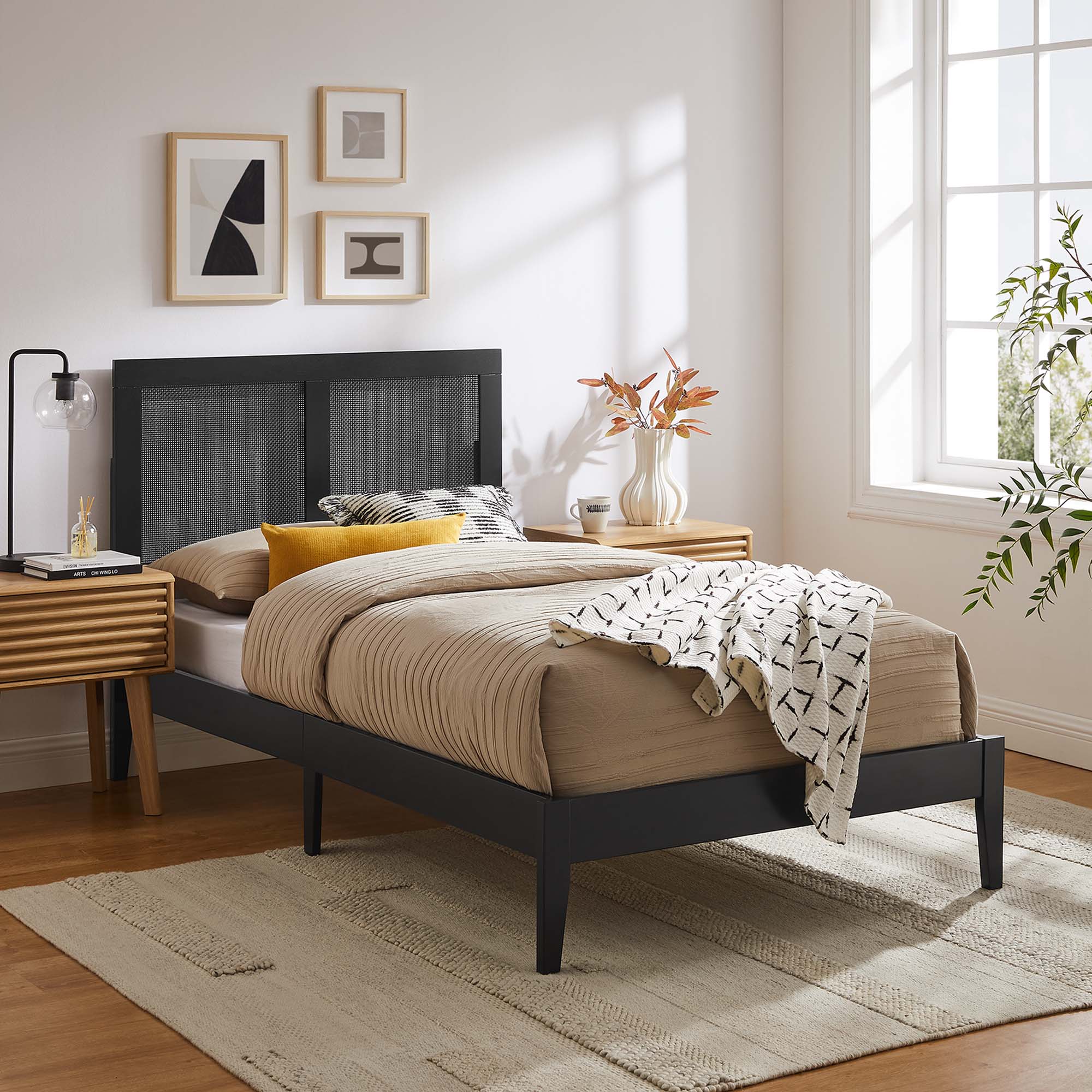 Modway Sirocco Rattan and Wood Twin Platform Bed