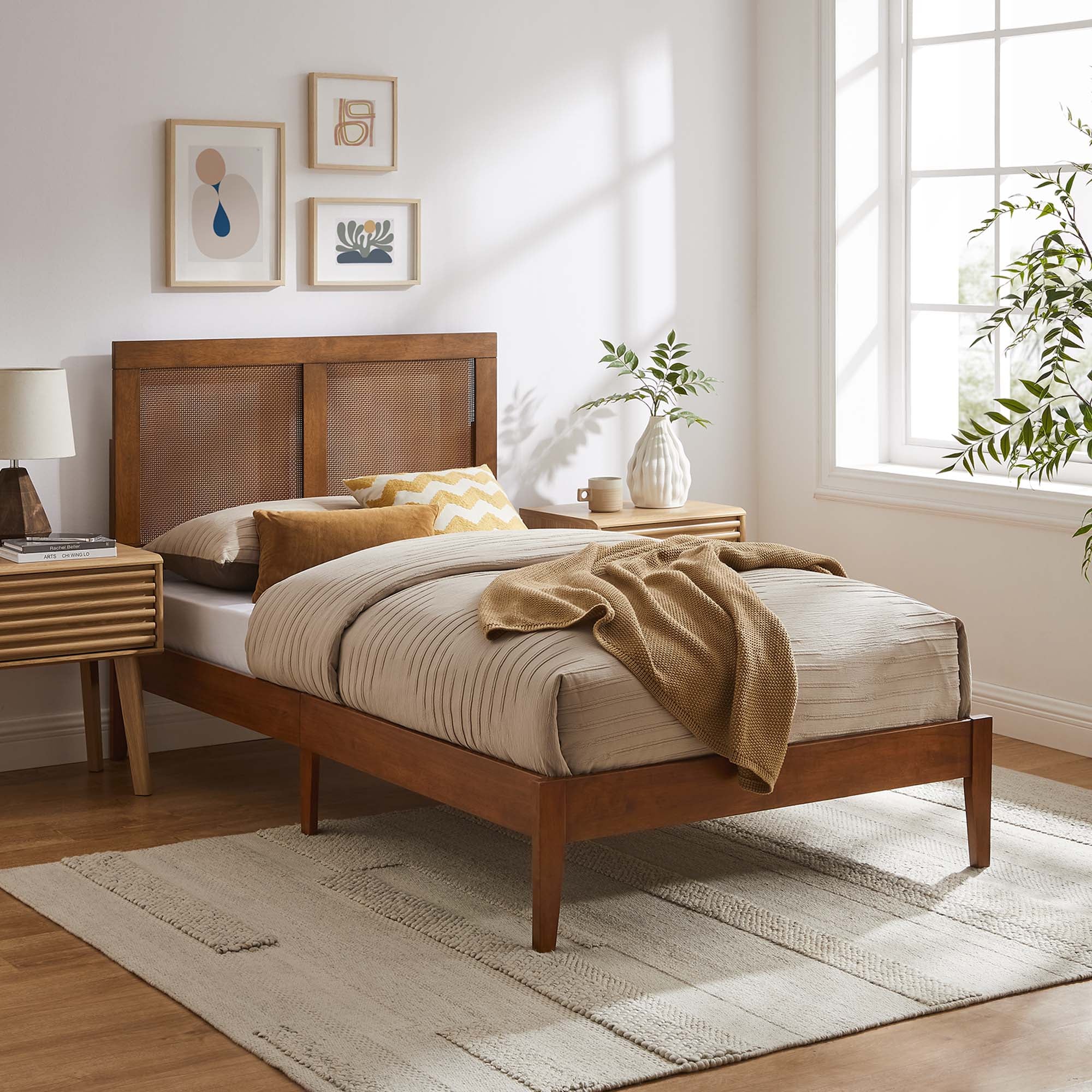 Modway Sirocco Rattan and Wood Twin Platform Bed
