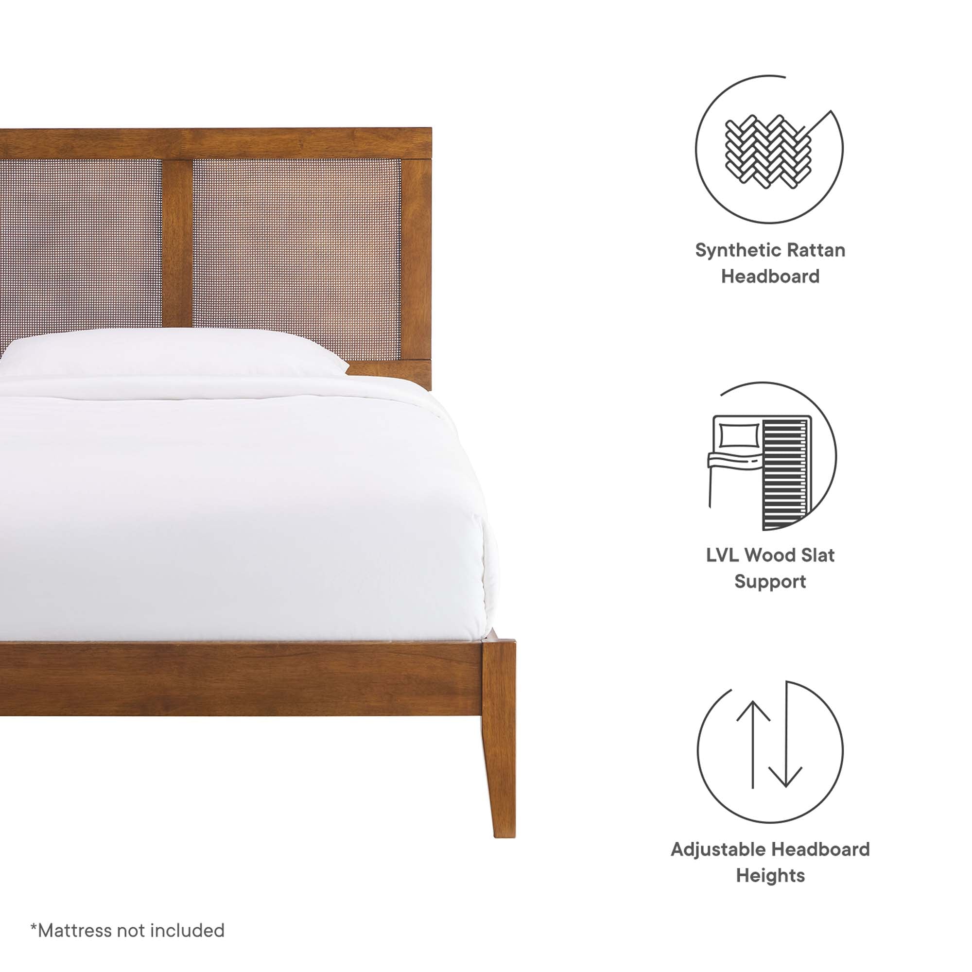 Modway Sirocco Rattan and Wood Twin Platform Bed