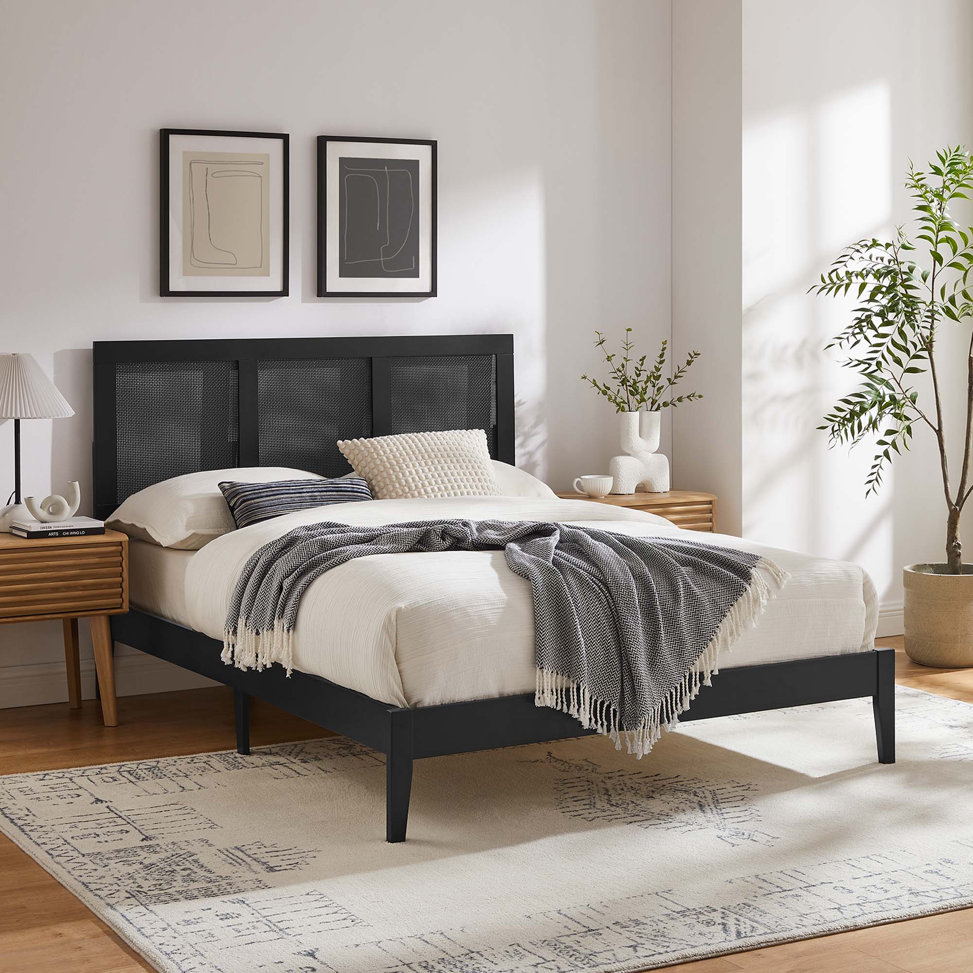 Modway Sirocco Rattan and Wood Full Platform Bed