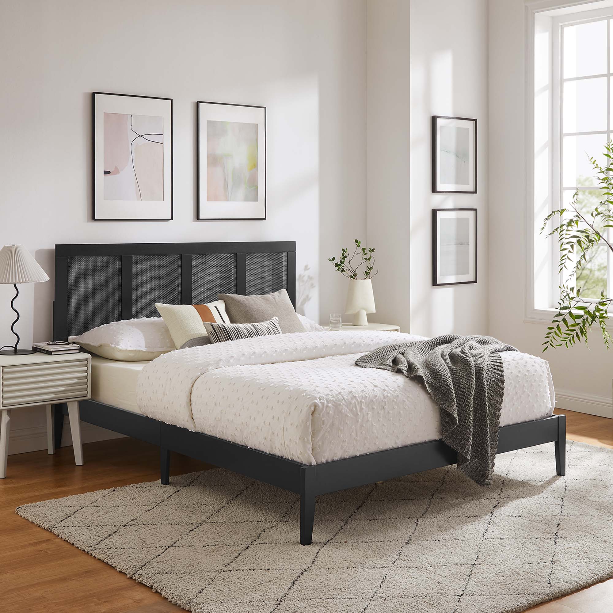 Modway Sirocco Rattan and Wood Queen Platform Bed