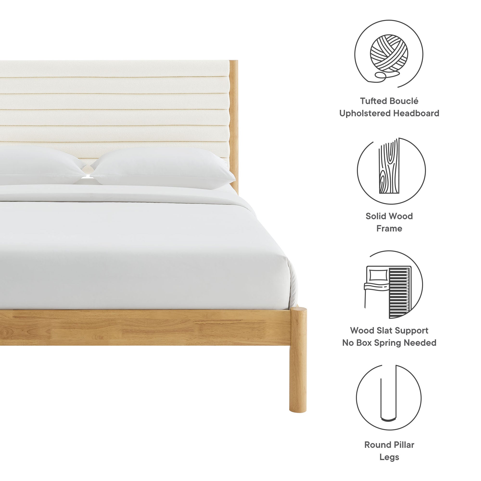 Modway Olea Channel Tufted Boucle Solid Wood Full Platform Bed