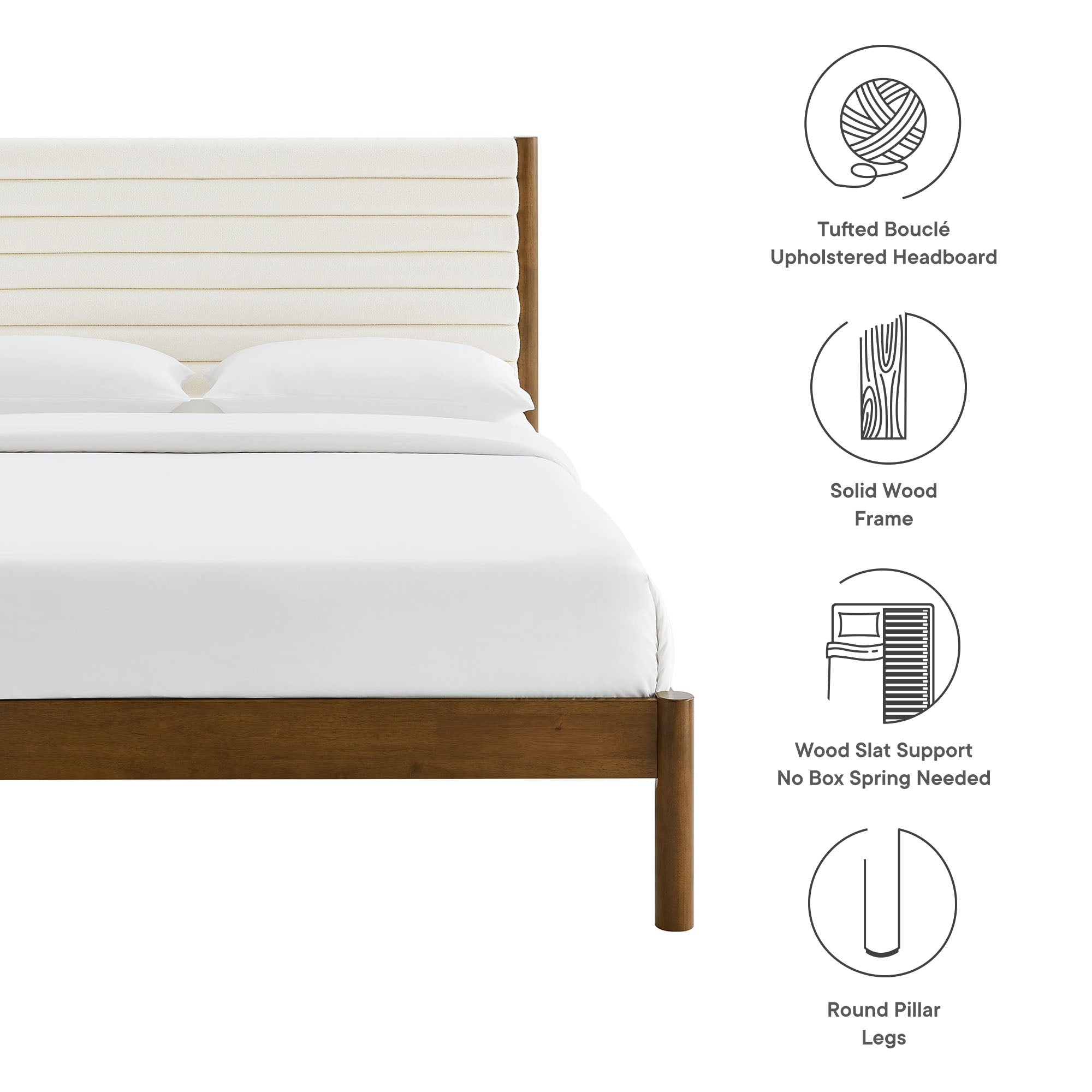 Modway Olea Channel Tufted Boucle Solid Wood Queen Platform Bed