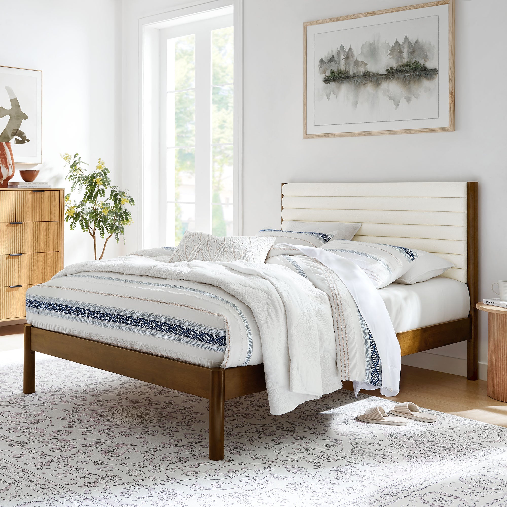 Modway Olea Channel Tufted Boucle Solid Wood King Platform Bed