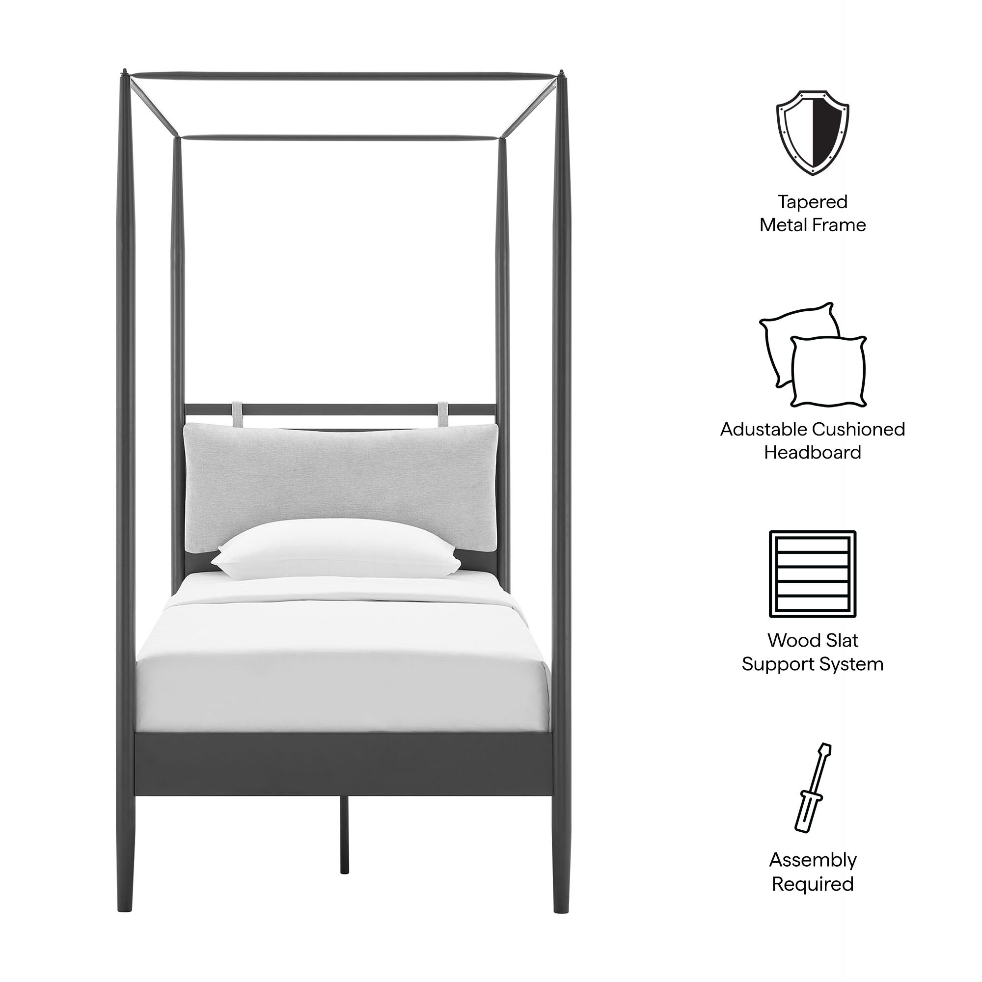 Marlowe 4-Poster Canopy Metal Twin Platform Bed