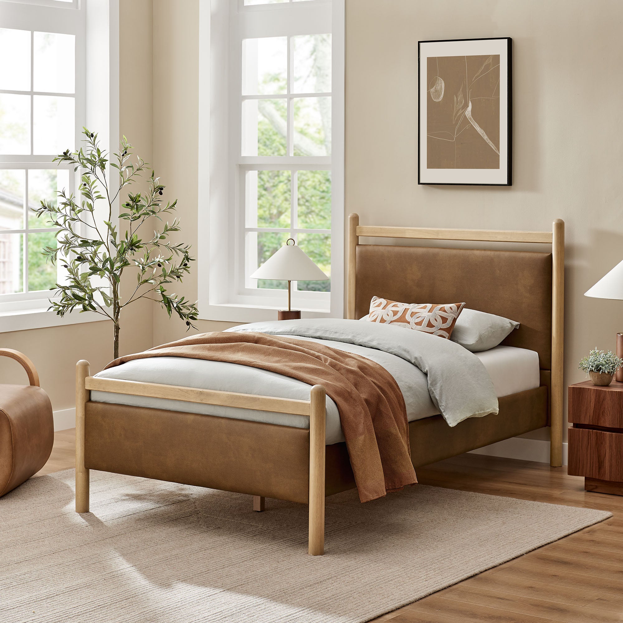 Modway MOD-7245 Ginny Twin Size Vegan Leather Platform Bed Frame