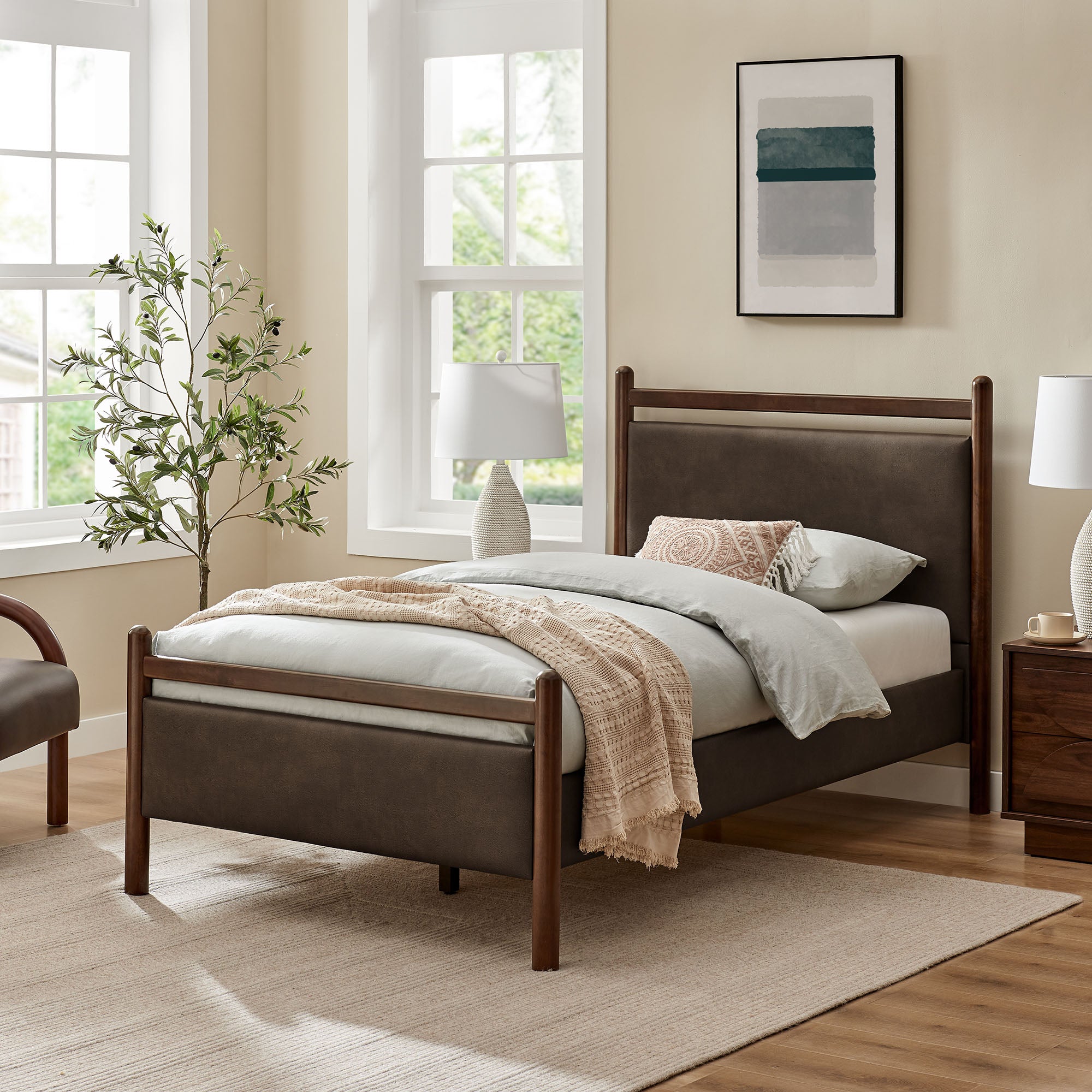 Modway Ginny Twin Size Vegan Leather Platform Bed Frame