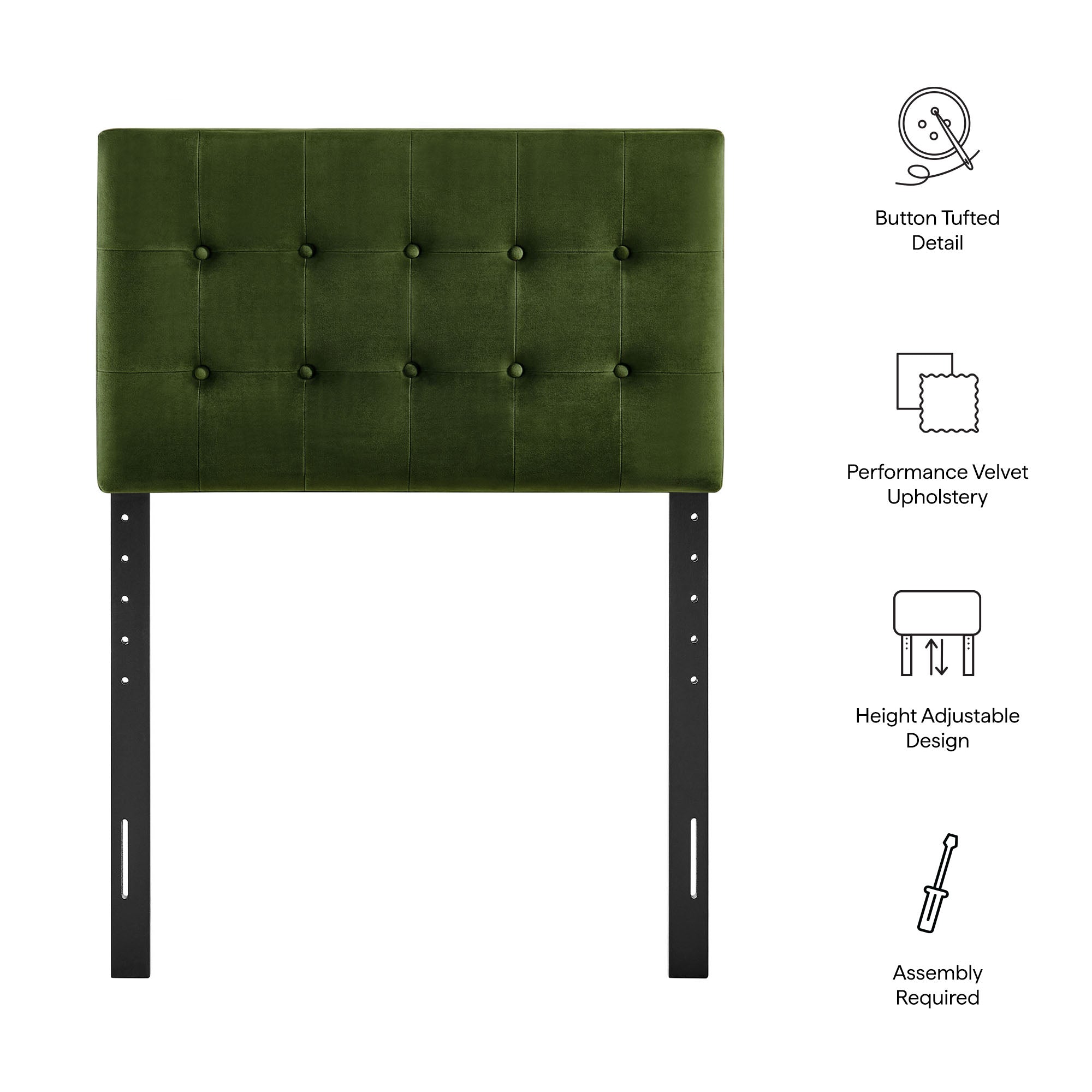 Modway MOD-7280 Emily Stain-Resistant Performance Velvet Twin Size Headboard
