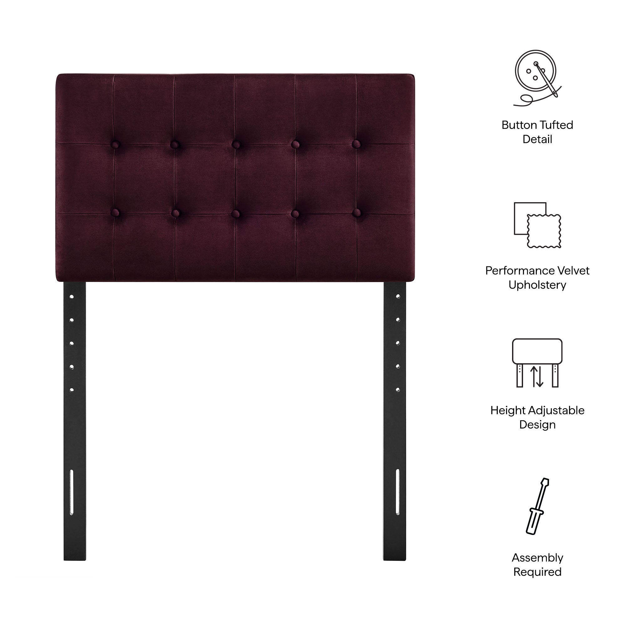 Modway MOD-7280 Emily Stain-Resistant Performance Velvet Twin Size Headboard