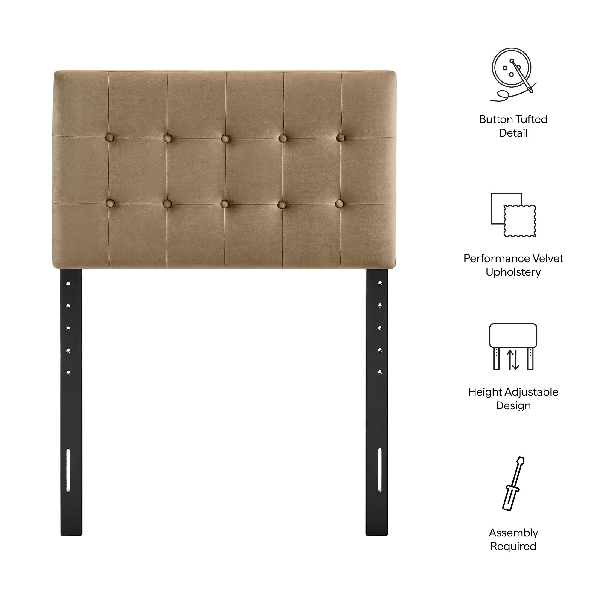 Modway MOD-7280 Emily Stain-Resistant Performance Velvet Twin Size Headboard