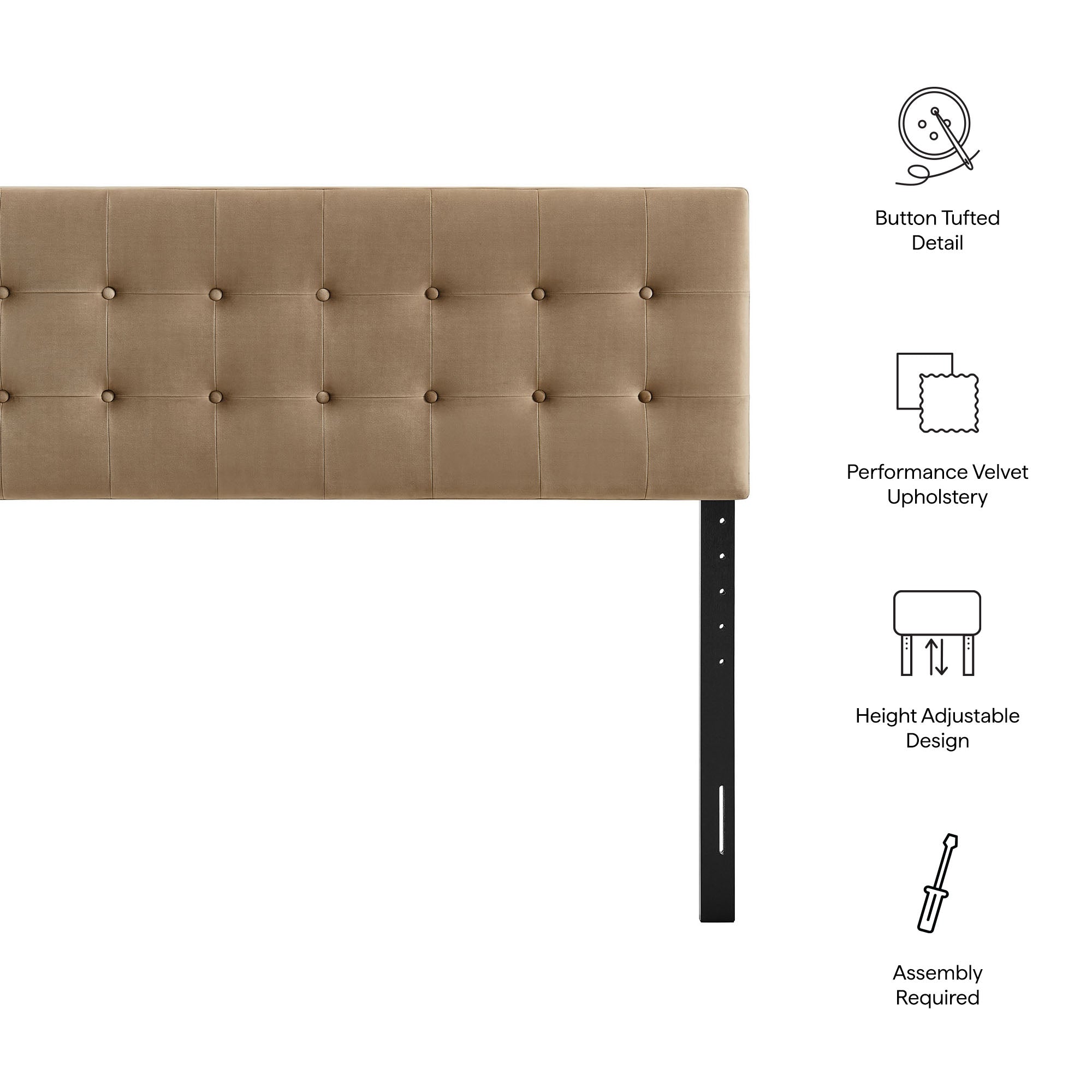 Modway MOD-7286 Emily Stain-Resistant Performance Velvet King Size Headboard