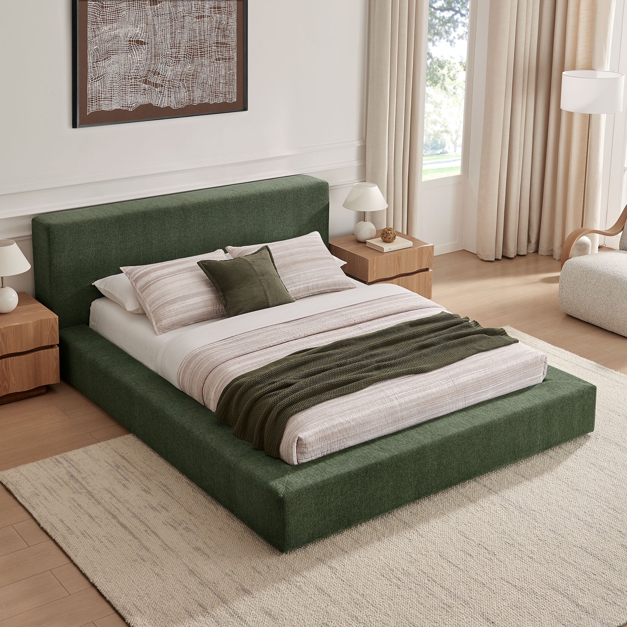 Modway MOD-7307 Luma Chenille Upholstered Queen Platform Bed Frame