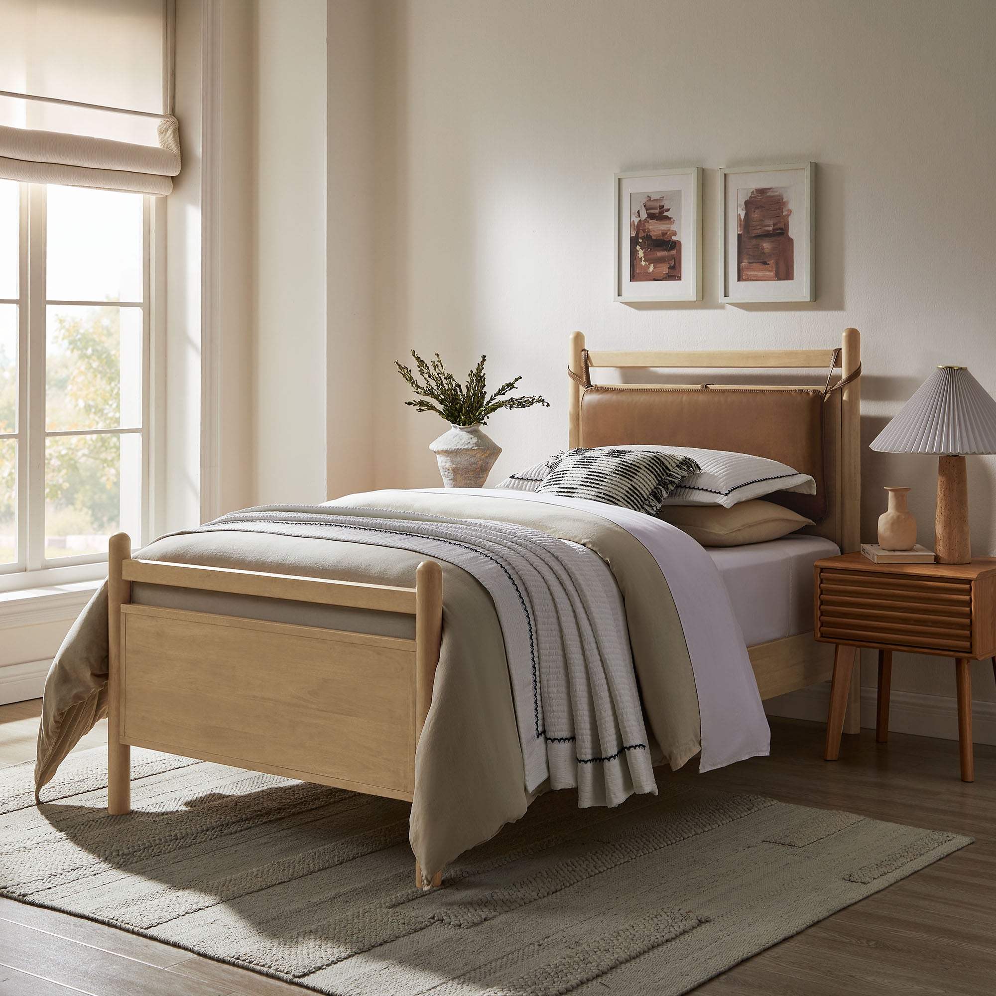 Modway MOD-7310 Leni Twin Size Vegan Leather and Wood Platform Bed Frame