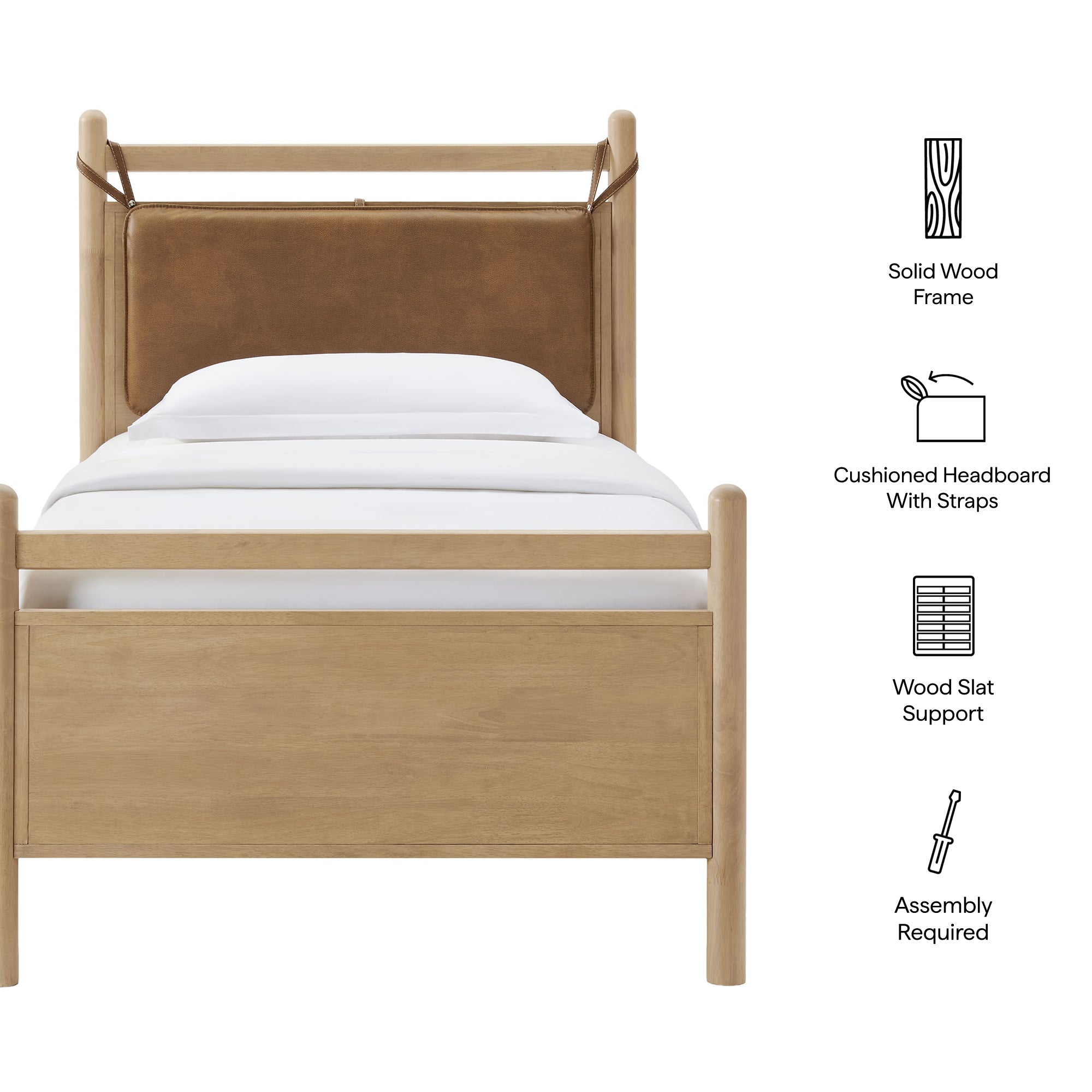 Modway MOD-7310 Leni Twin Size Vegan Leather and Wood Platform Bed Frame