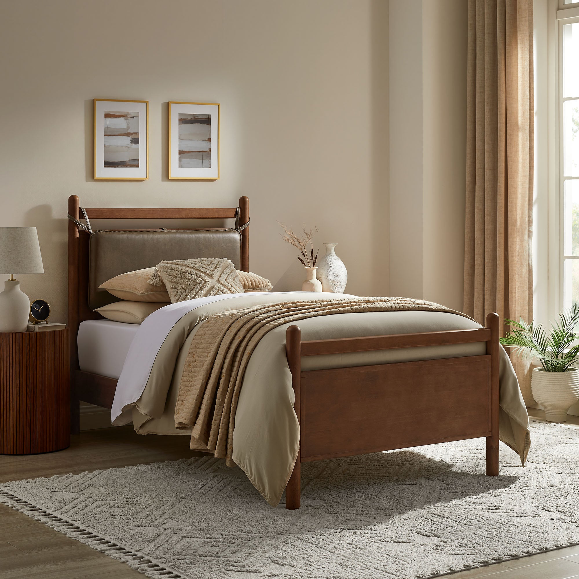 Modway MOD-7310 Leni Twin Size Vegan Leather and Wood Platform Bed Frame