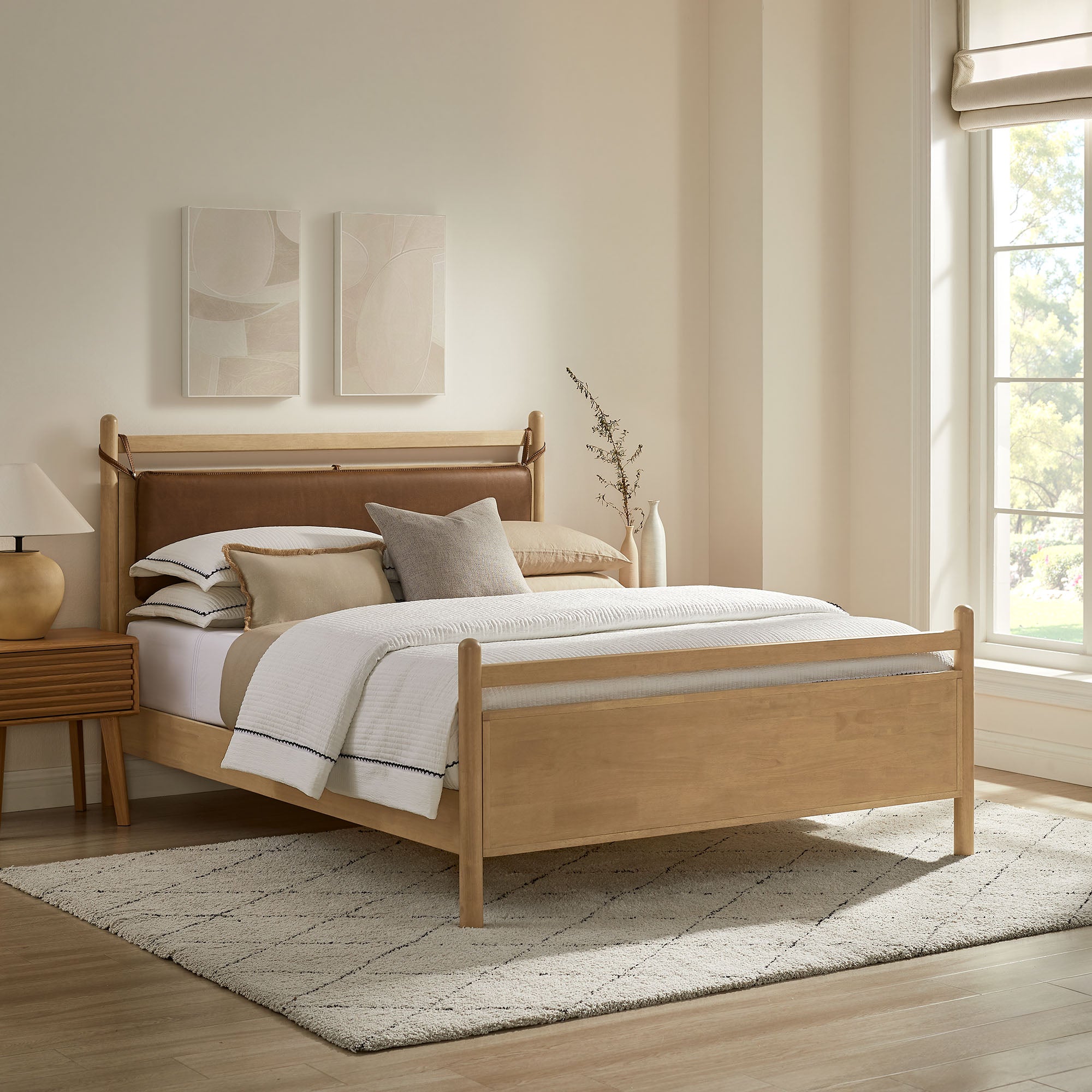 Modway MOD-7316 Leni King Size Vegan Leather and Wood Platform Bed Frame