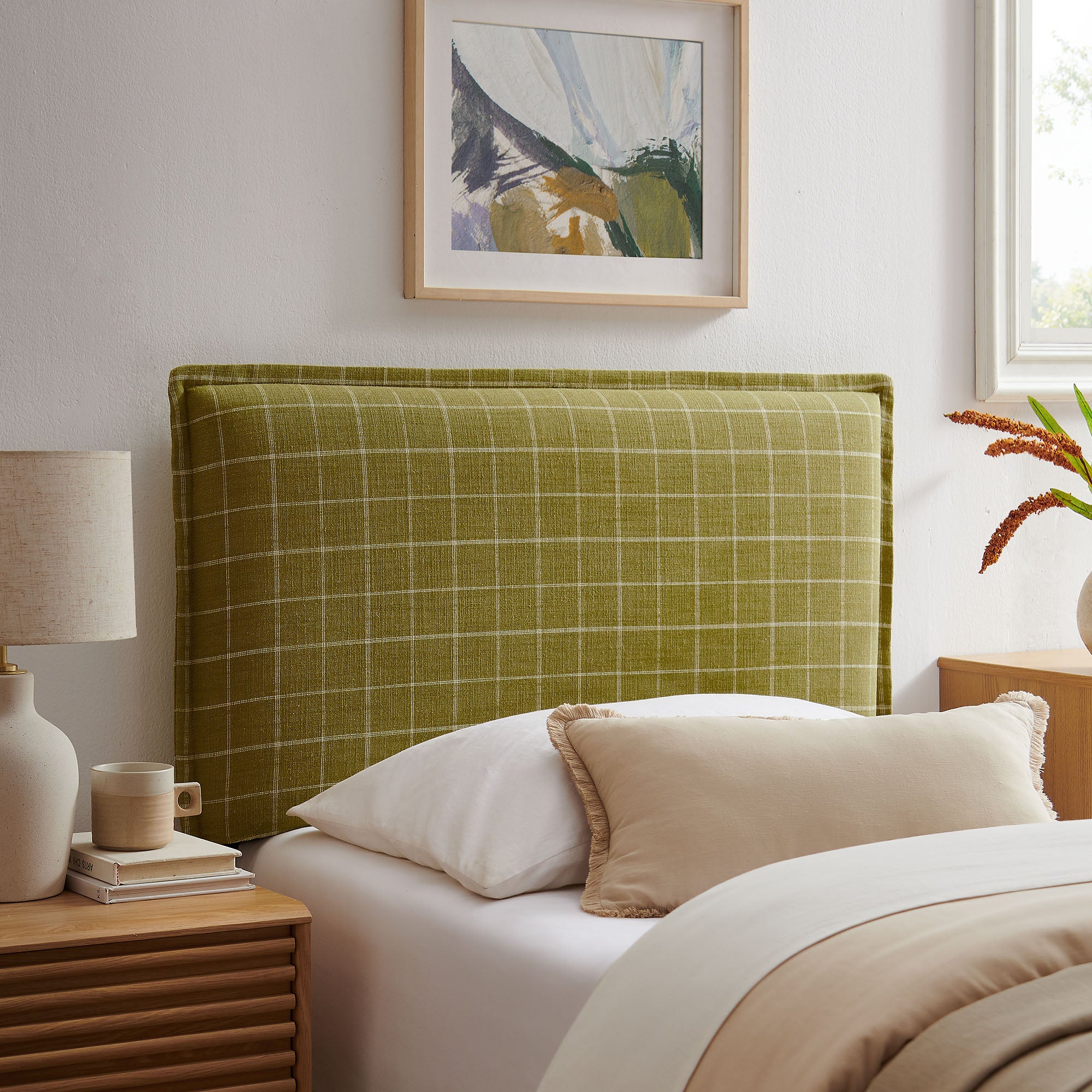 Modway MOD-7319 Camille Checkered Linen Blend Twin Size Headboard