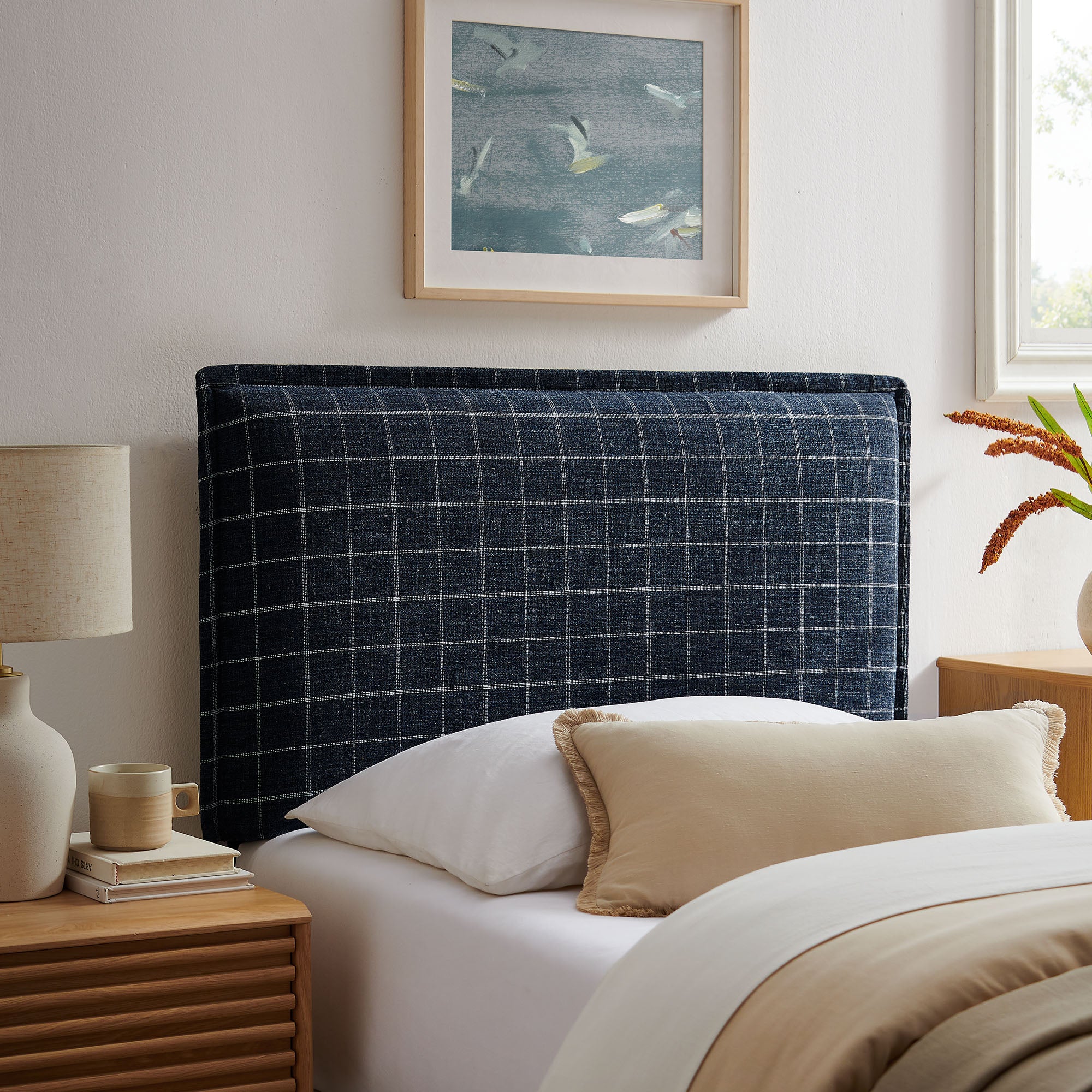 Modway MOD-7319 Camille Checkered Linen Blend Twin Size Headboard