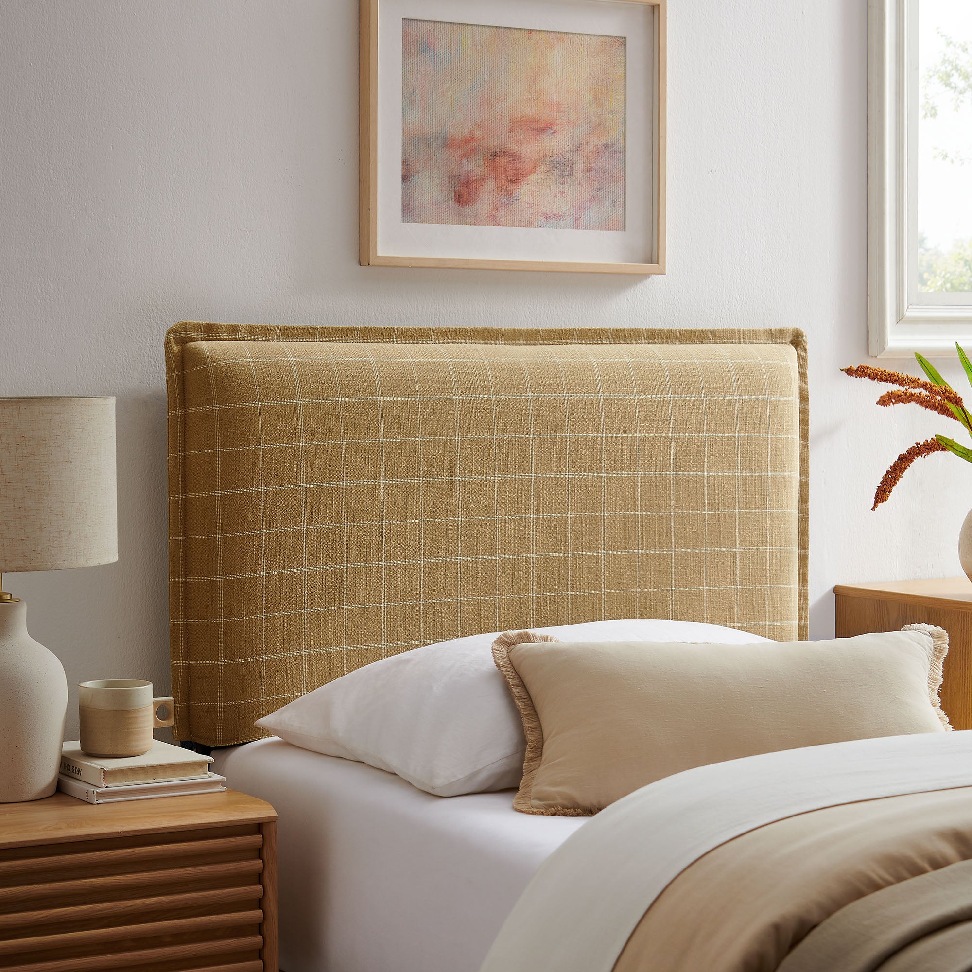Modway MOD-7319 Camille Checkered Linen Blend Twin Size Headboard