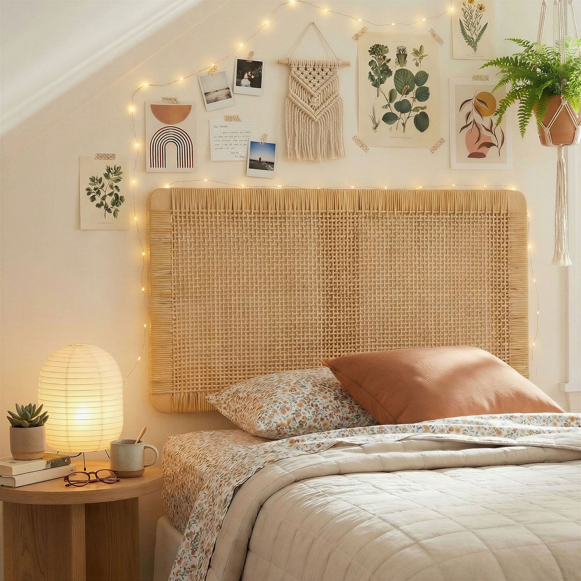 Modway MOD-7337 Sandy Wall Mounted Wood and Rattan Twin Size Headboard