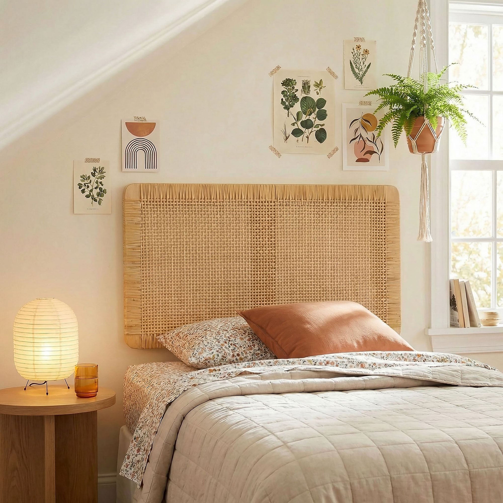 Modway MOD-7337 Sandy Wall Mounted Wood and Rattan Twin Size Headboard