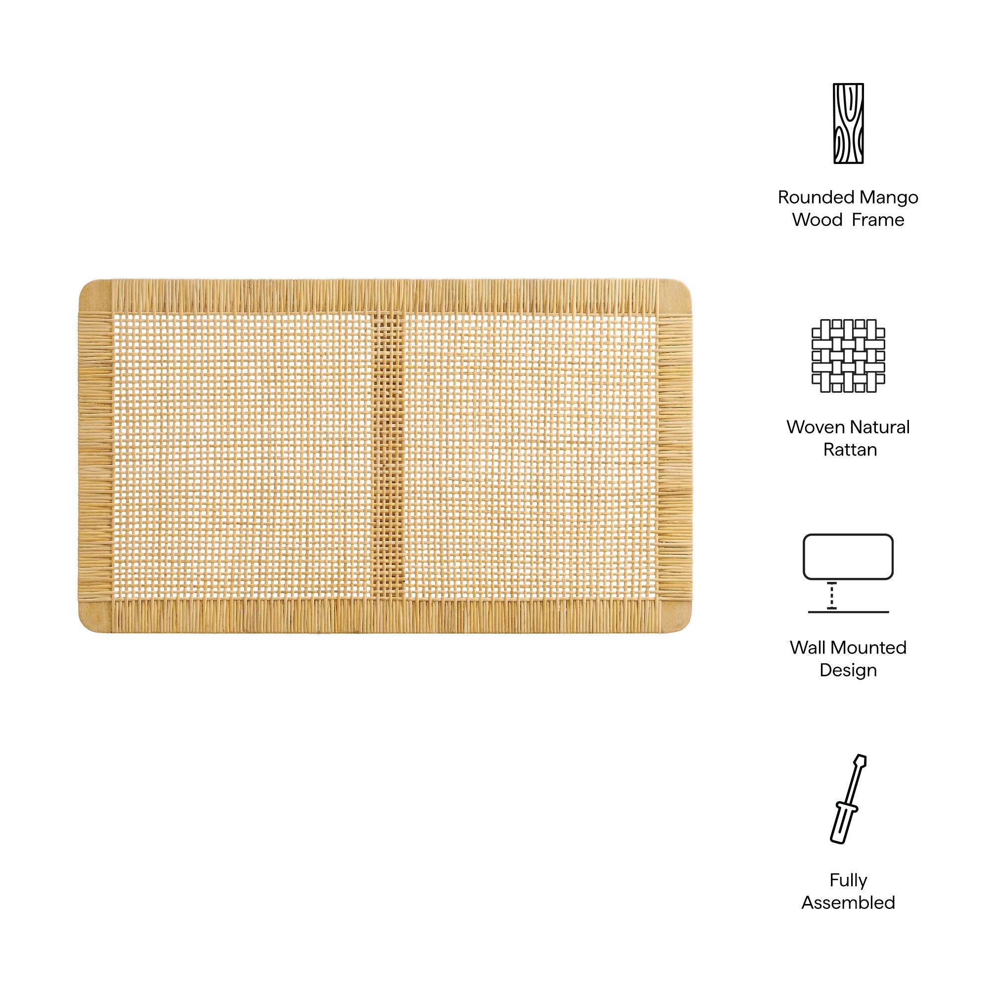 Modway MOD-7337 Sandy Wall Mounted Wood and Rattan Twin Size Headboard