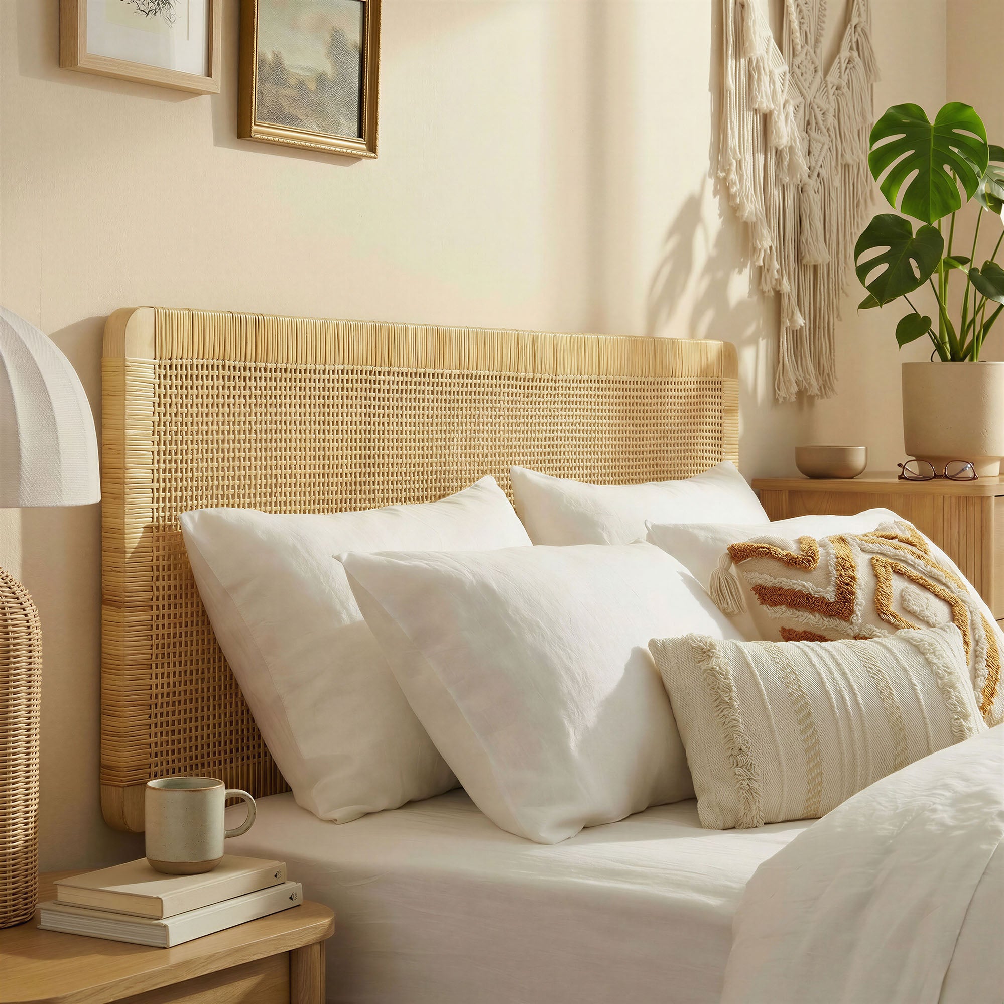 Modway MOD-7340 Sandy Wall Mounted Wood and Rattan King Size Headboard