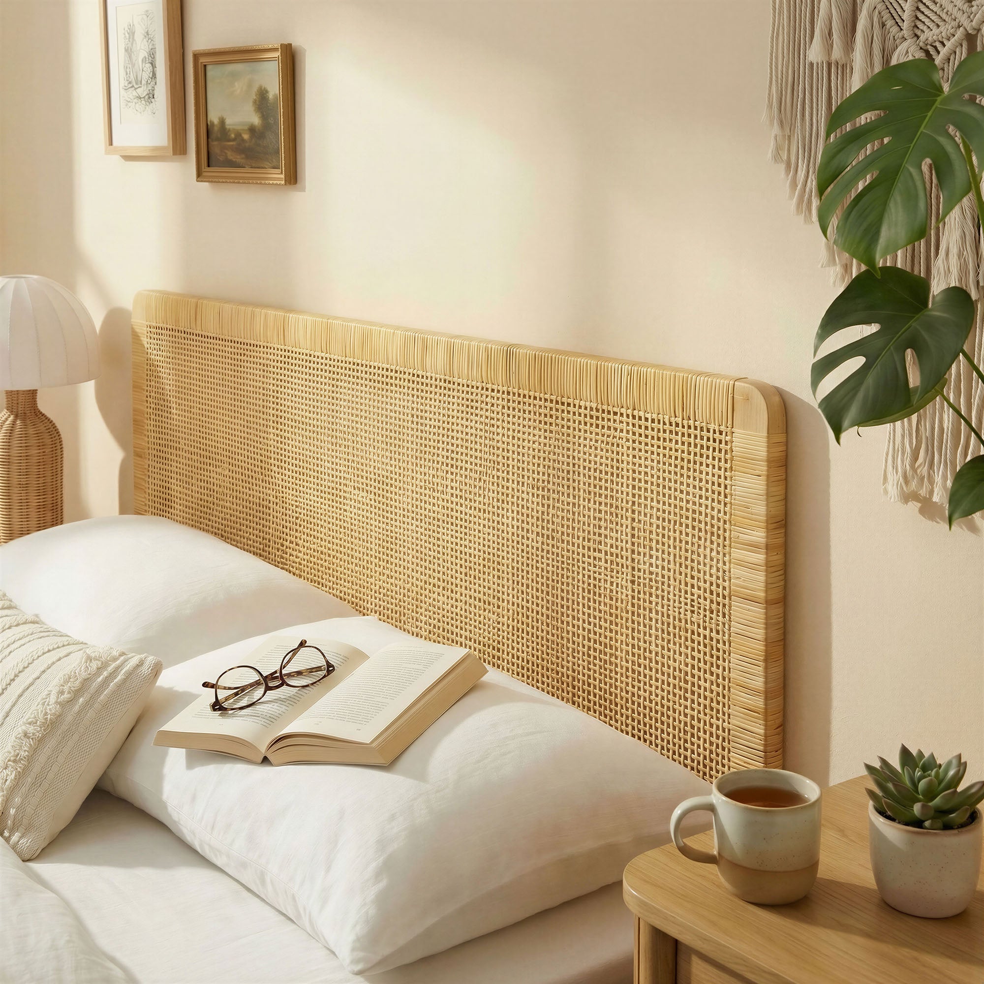 Modway MOD-7340 Sandy Wall Mounted Wood and Rattan King Size Headboard
