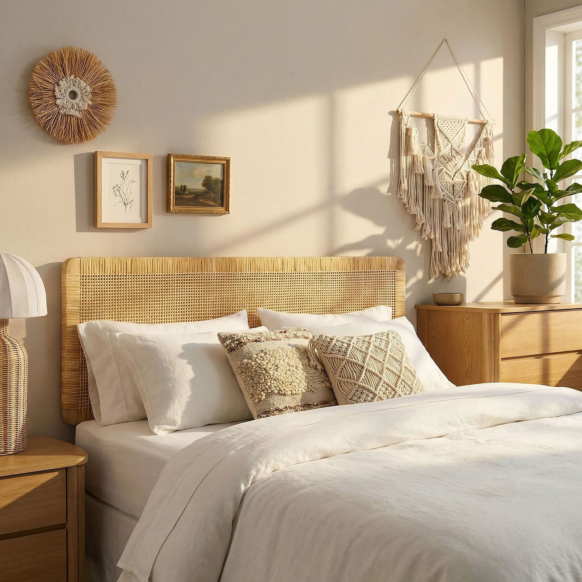 Modway MOD-7340 Sandy Wall Mounted Wood and Rattan King Size Headboard