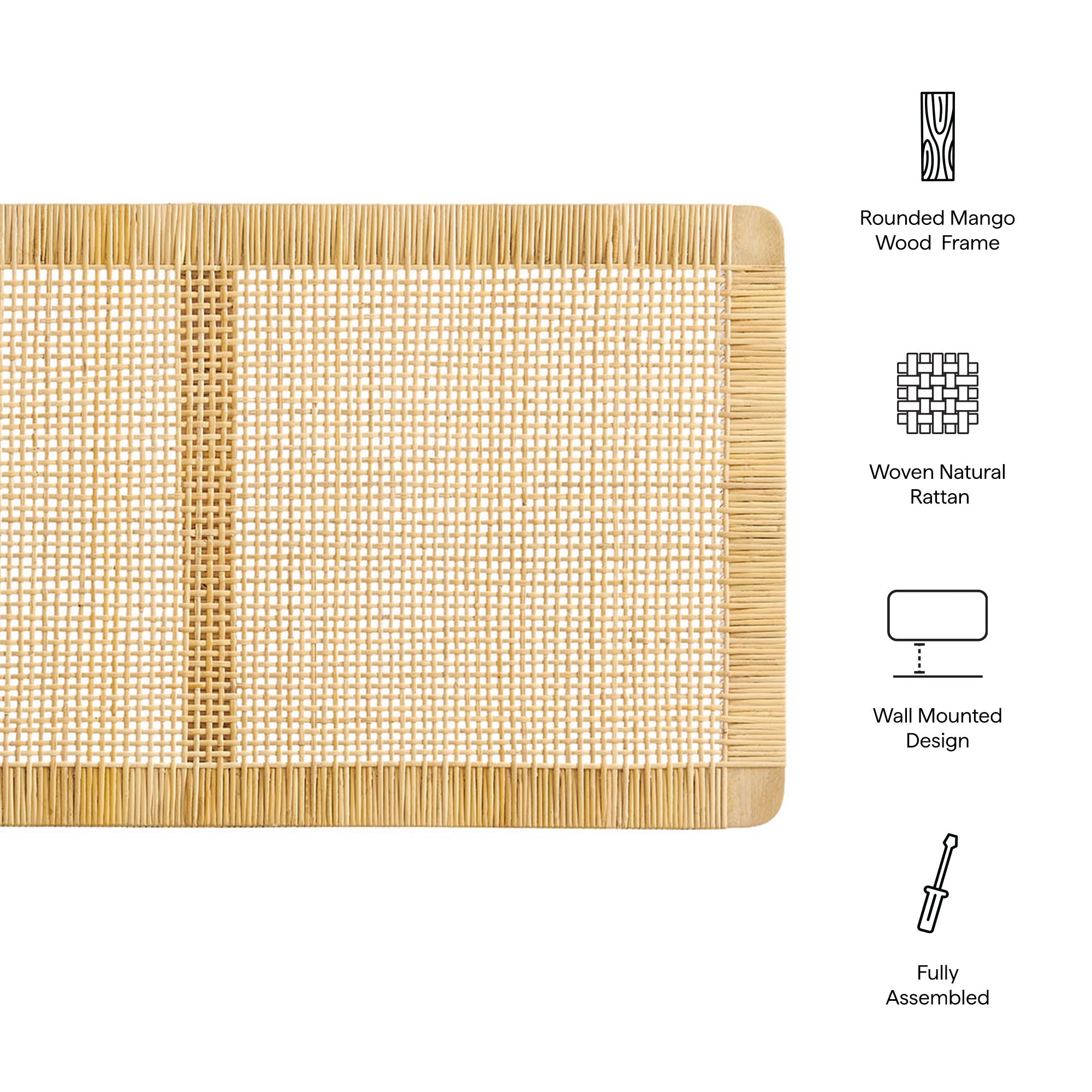 Modway MOD-7340 Sandy Wall Mounted Wood and Rattan King Size Headboard
