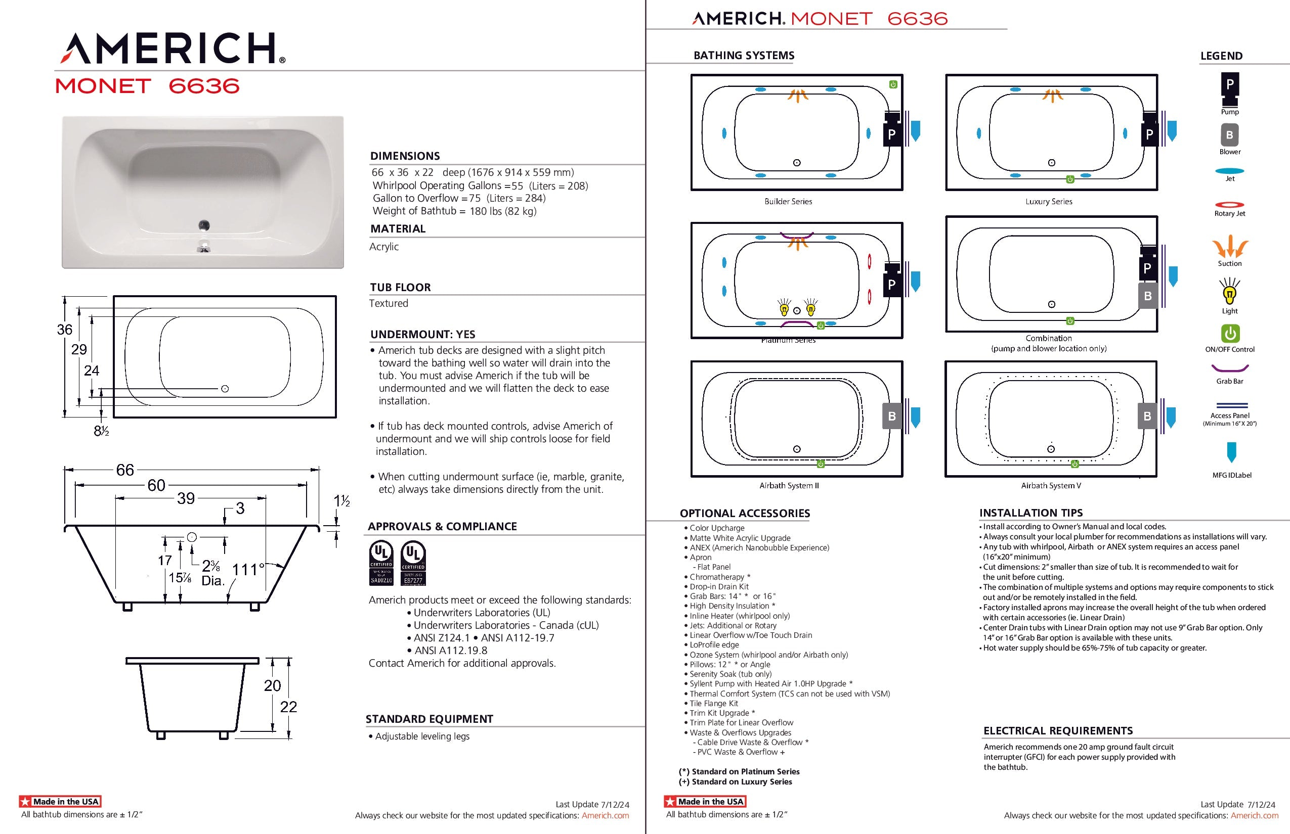 Americh Monet 6636 - Platinum Series Drop-in Bathtub MO6636P-WH