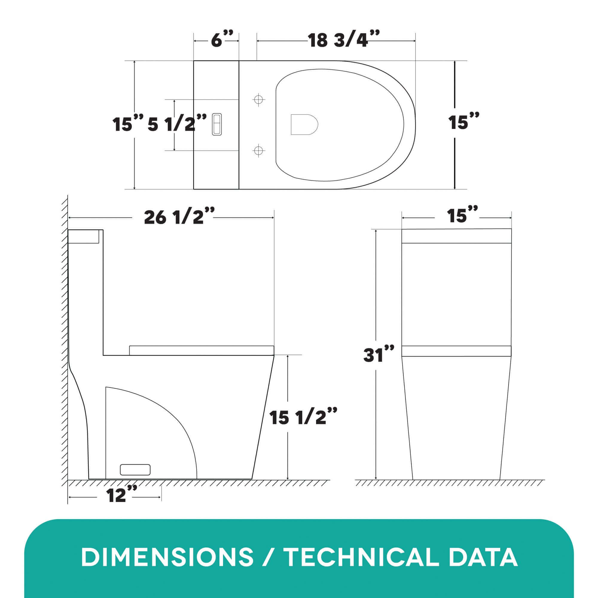 Fine Fixtures MOTB7 Ultraluxe One‑Piece Elongated Toilet – Dual Flush, 12" Rough‑In