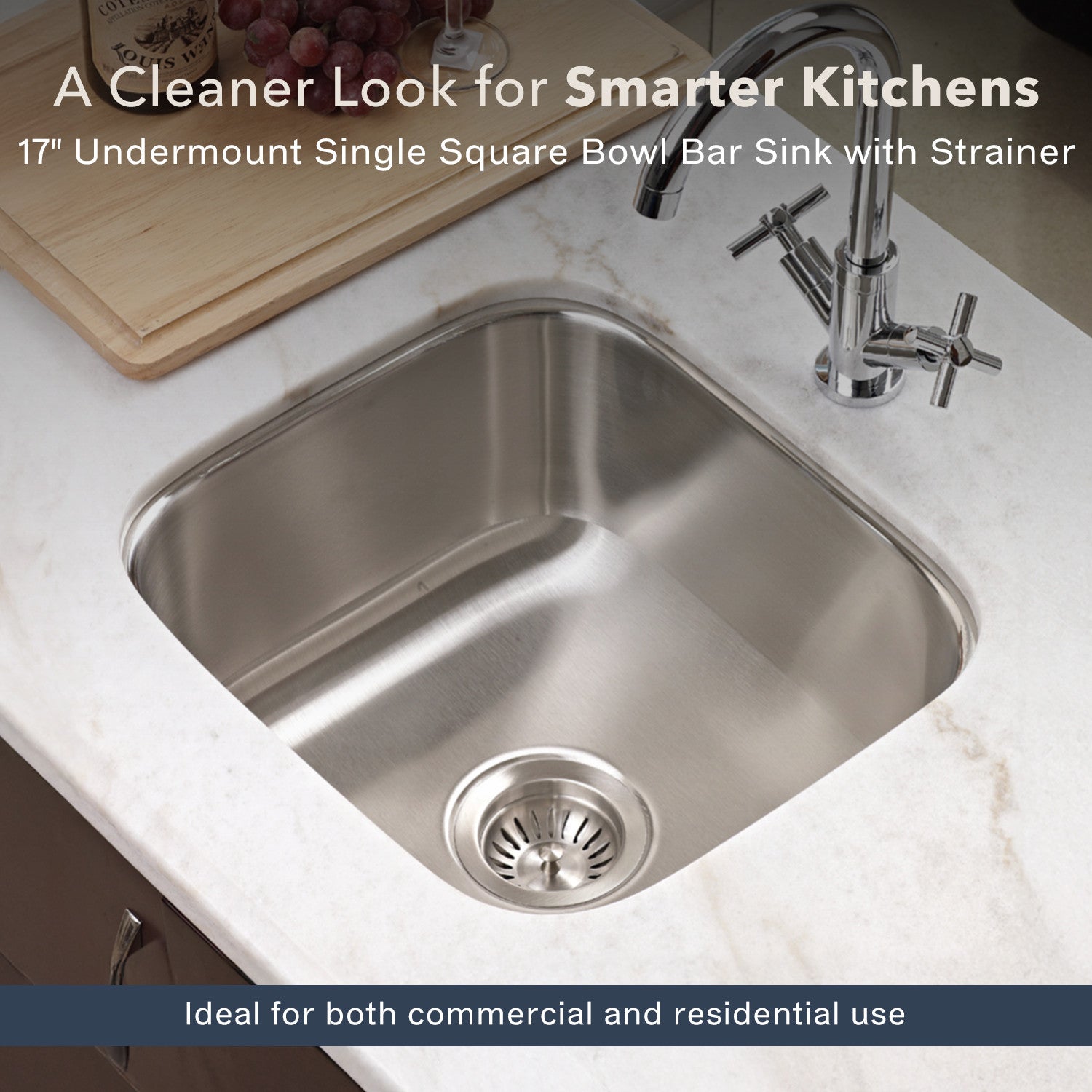 Houzer Club 17 inch Stainless Steel Undermount Bowl Bar and Prep Sink - MS-1708