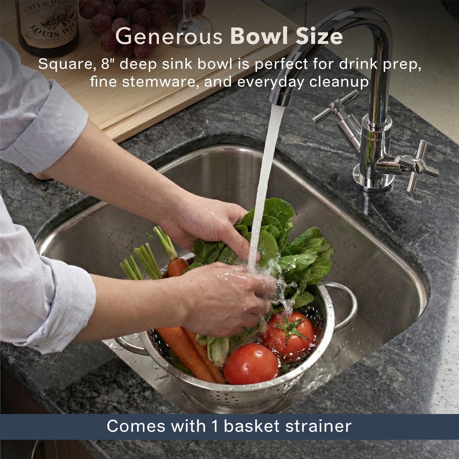 Houzer Club 17 inch Stainless Steel Undermount Bowl Bar and Prep Sink - MS-1708
