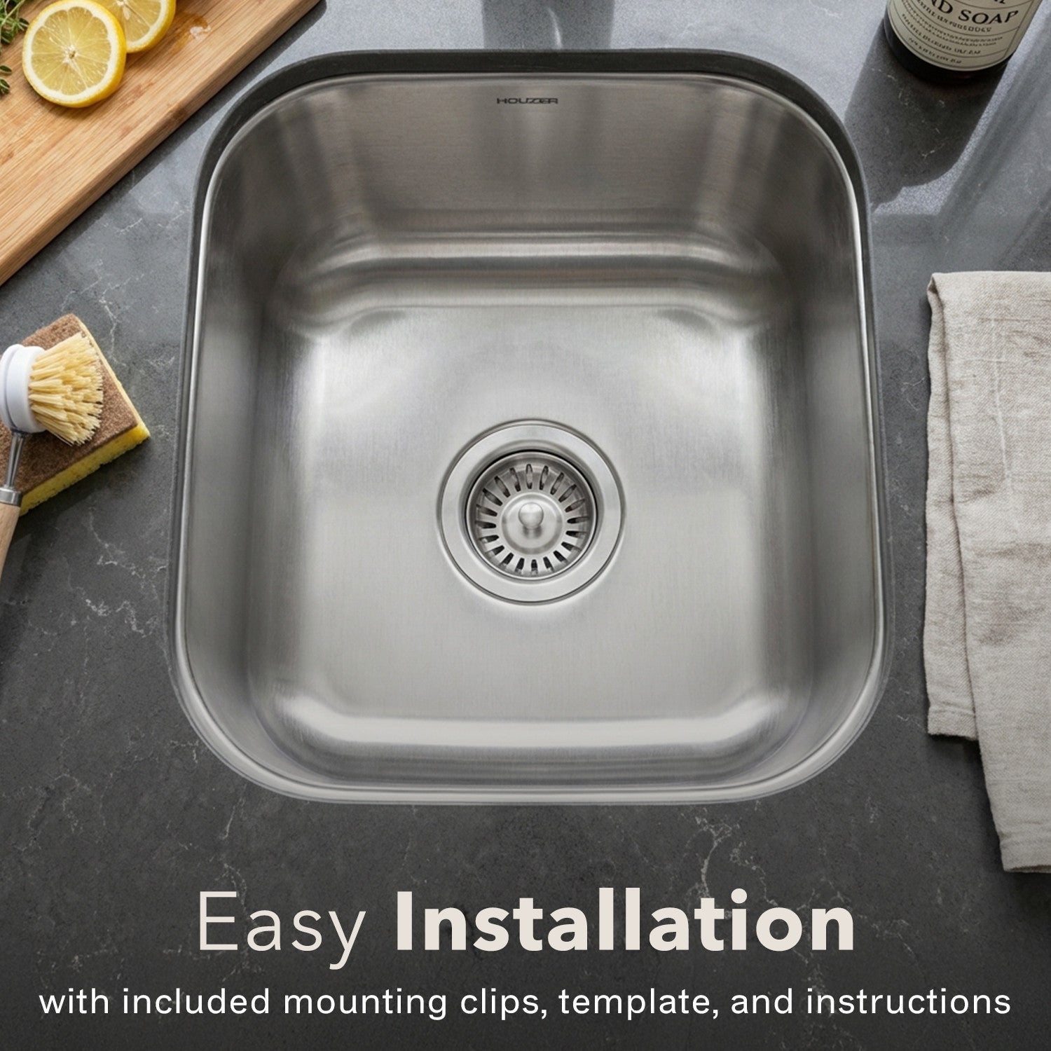 Houzer Club 17 inch Stainless Steel Undermount Bowl Bar and Prep Sink - MS-1708