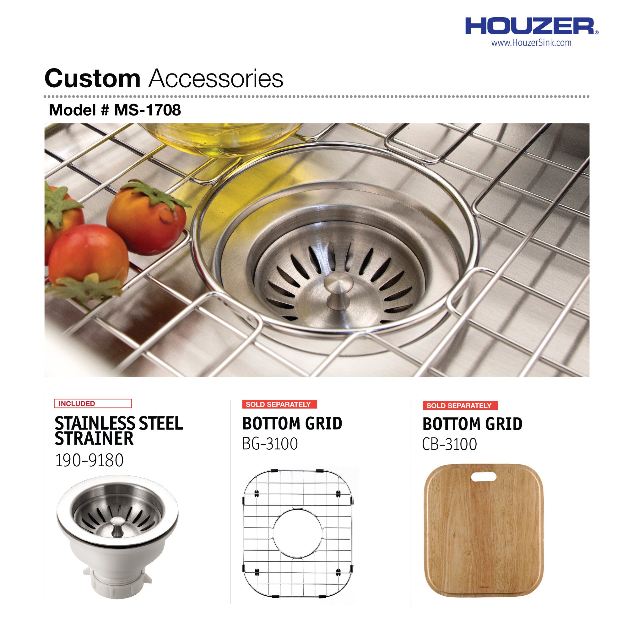 Houzer Club 17 inch Stainless Steel Undermount Bowl Bar and Prep Sink - MS-1708