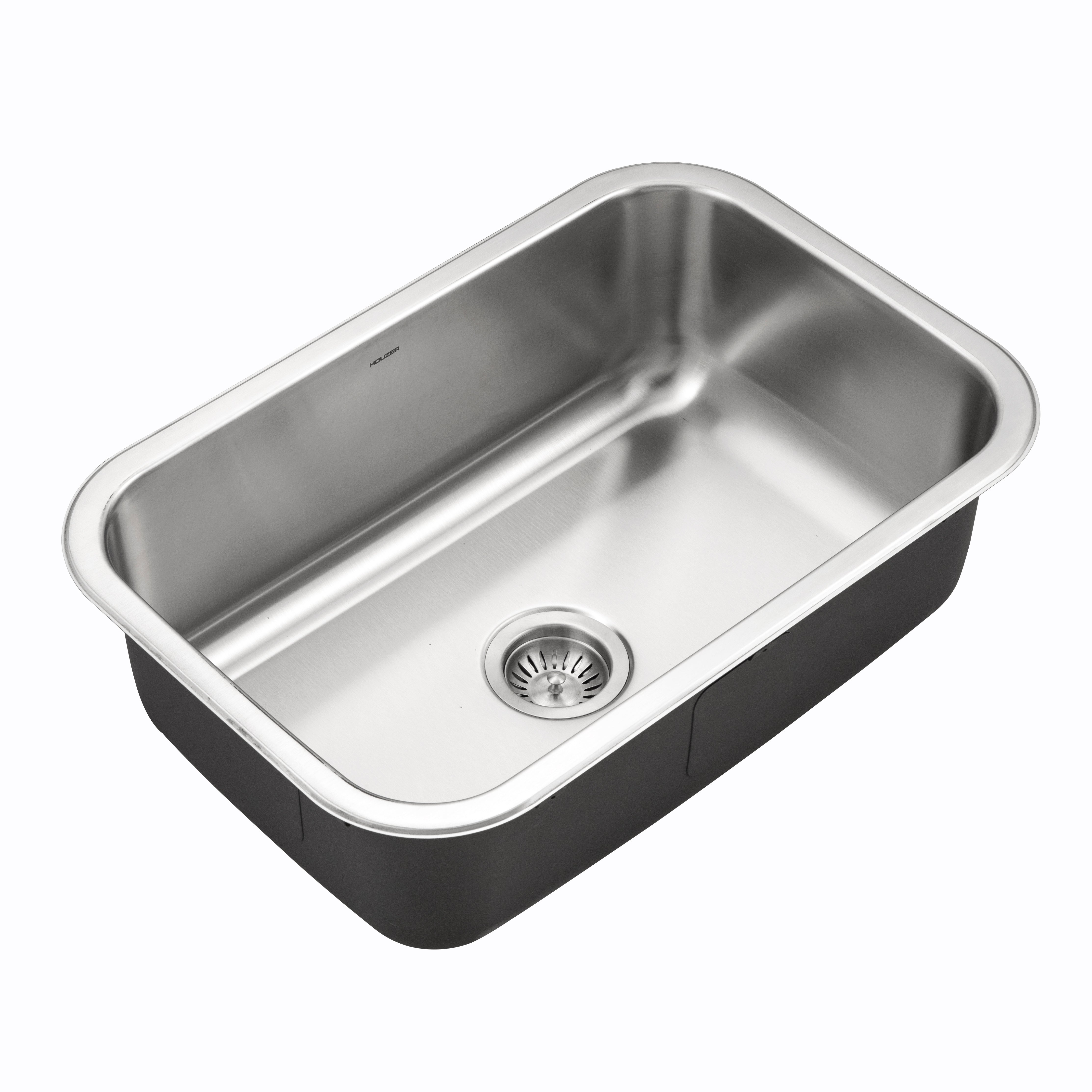 Houzer Medallion Designer 27" Stainless Steel Undermount Single D Bowl Kitchen Sink with Strainer
