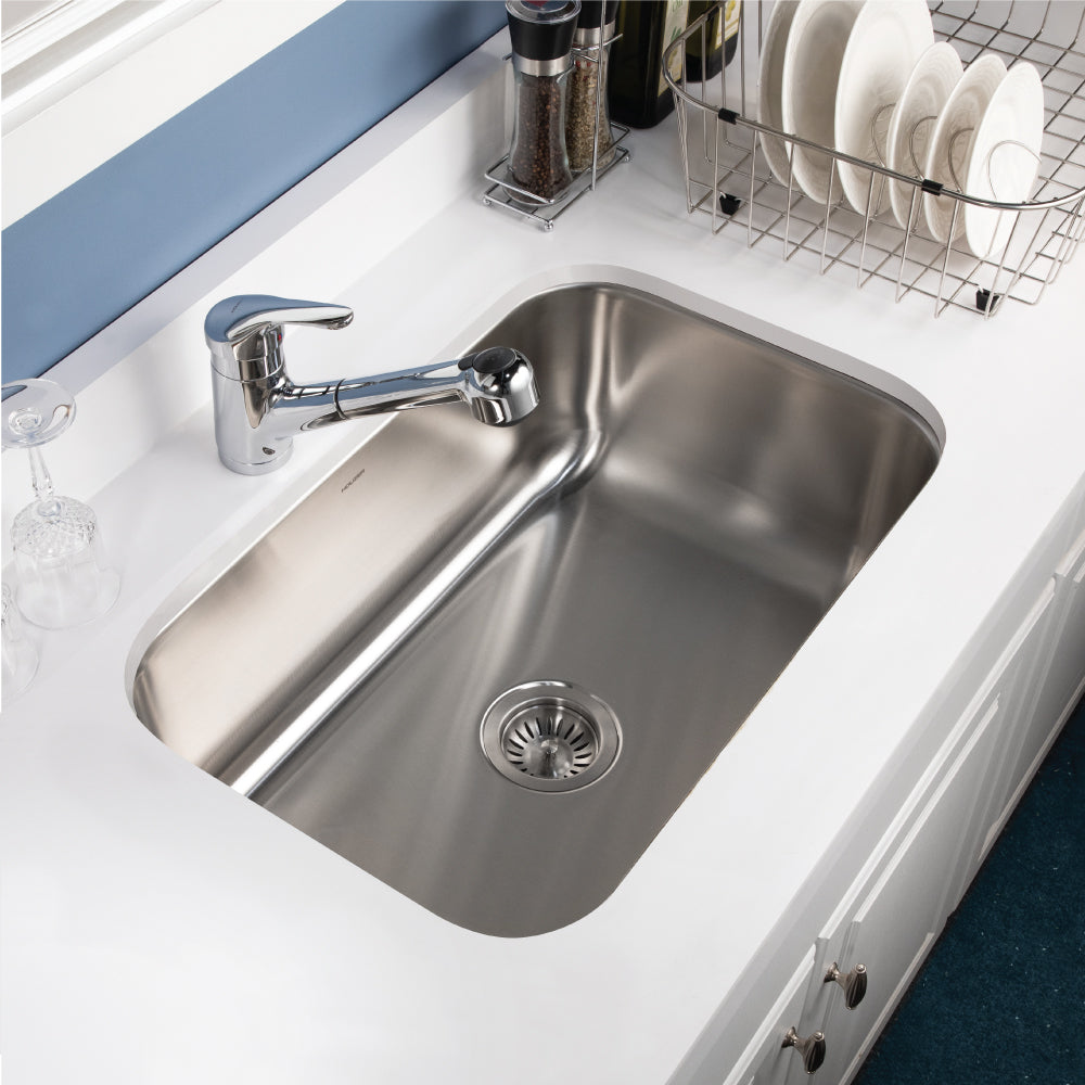 Houzer Medallion Designer 27" Stainless Steel Undermount Single D Bowl Kitchen Sink with Strainer