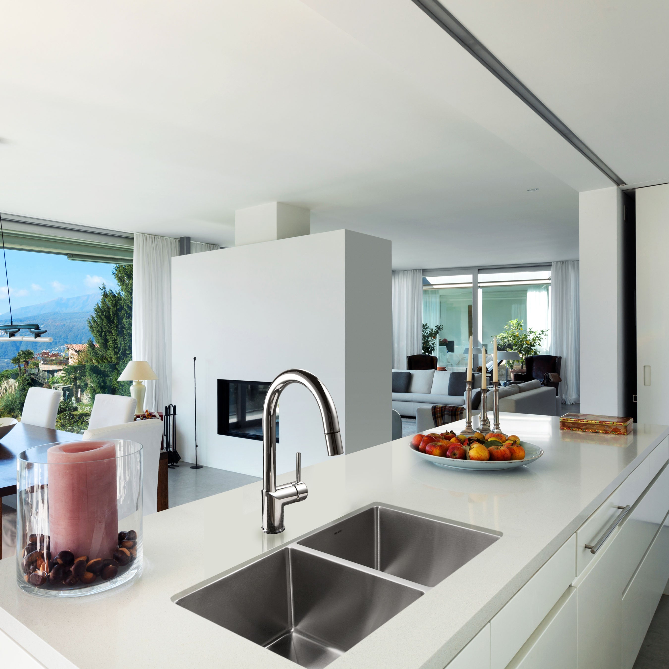 Houzer Nouvelle 31" Stainless Steel Undermount 50/50 Double Bowl Kitchen Sink with Strainer & Grid