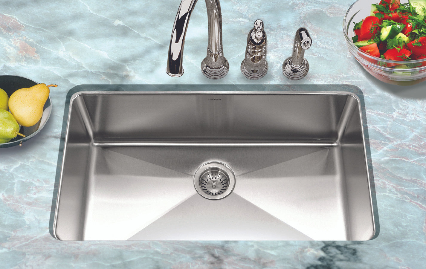 Houzer Nouvelle 31 inch Stainless Steel Undermount Single Bowl Kitchen Sink with Strainer & Grid - NOG-4150-1