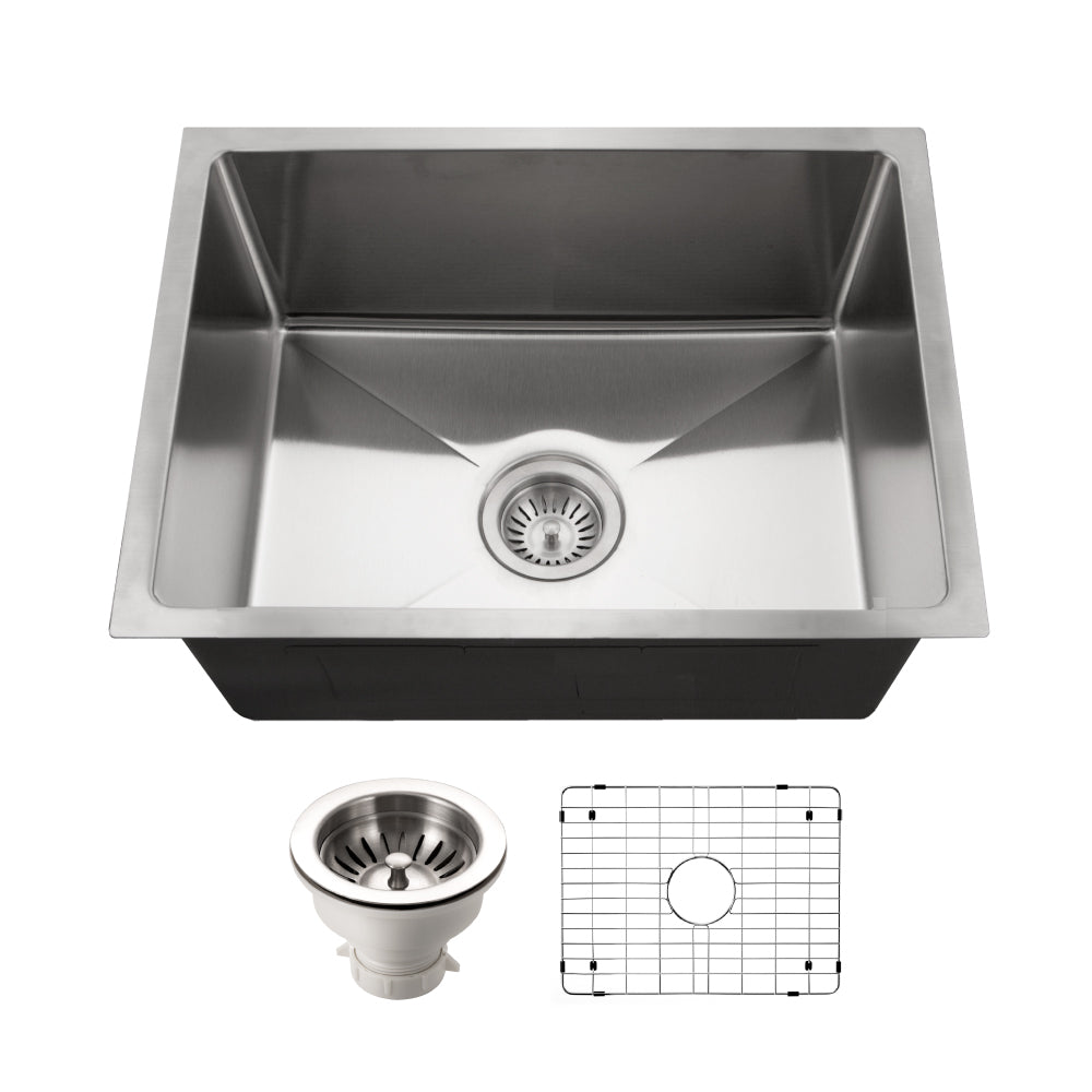 Houzer Nouvelle 23" Stainless Steel Undermount Single Bowl Kitchen Sink with Strainer & Grid