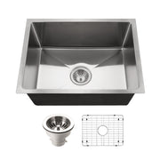 Houzer Nouvelle 23" Stainless Steel Undermount Single Bowl Kitchen Sink with Strainer & Grid