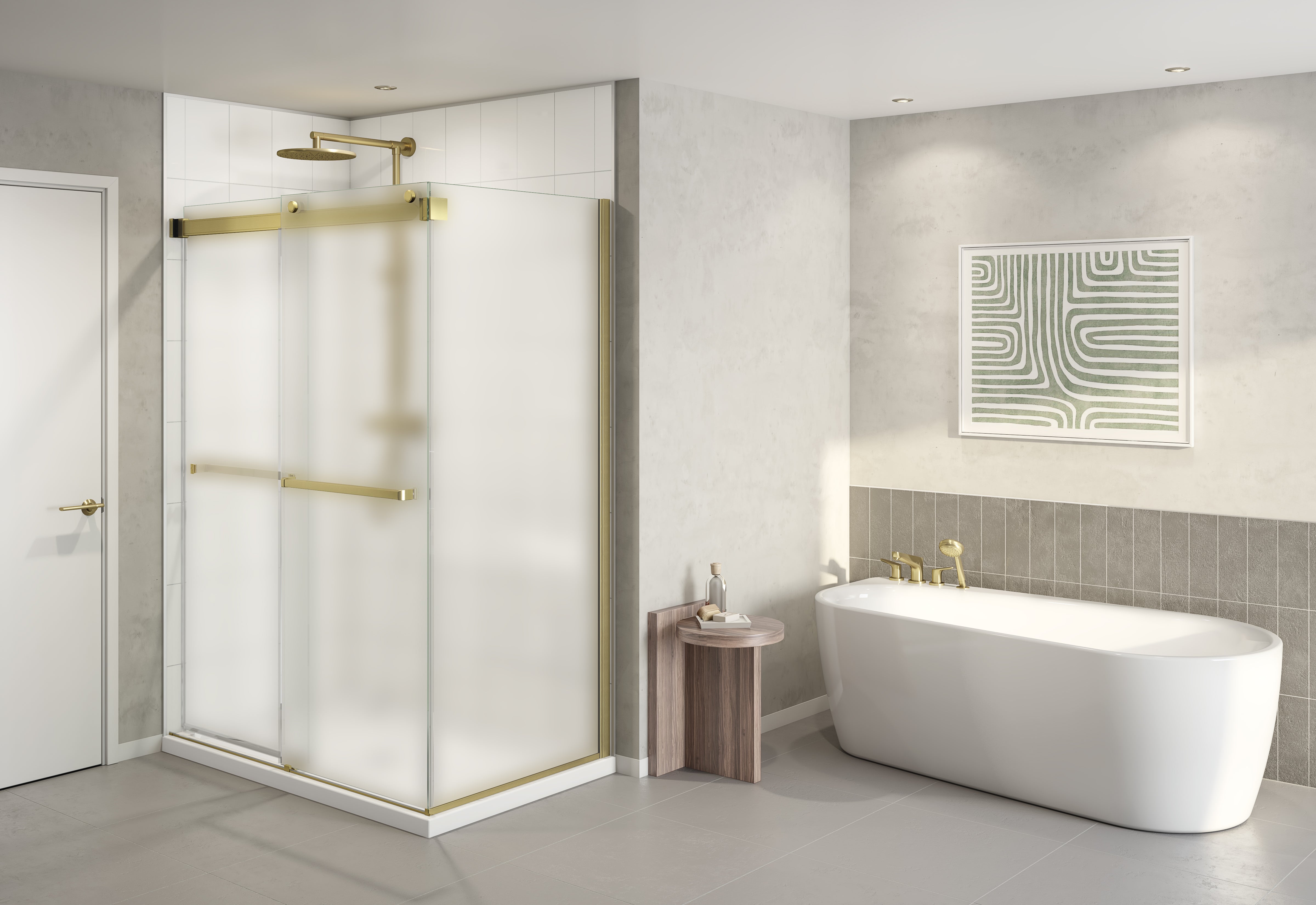 Fleurco Gemini Plus 2‑Sided Frameless Sliding Shower Door with Return Panel – 3/8" Glass, 79" Height